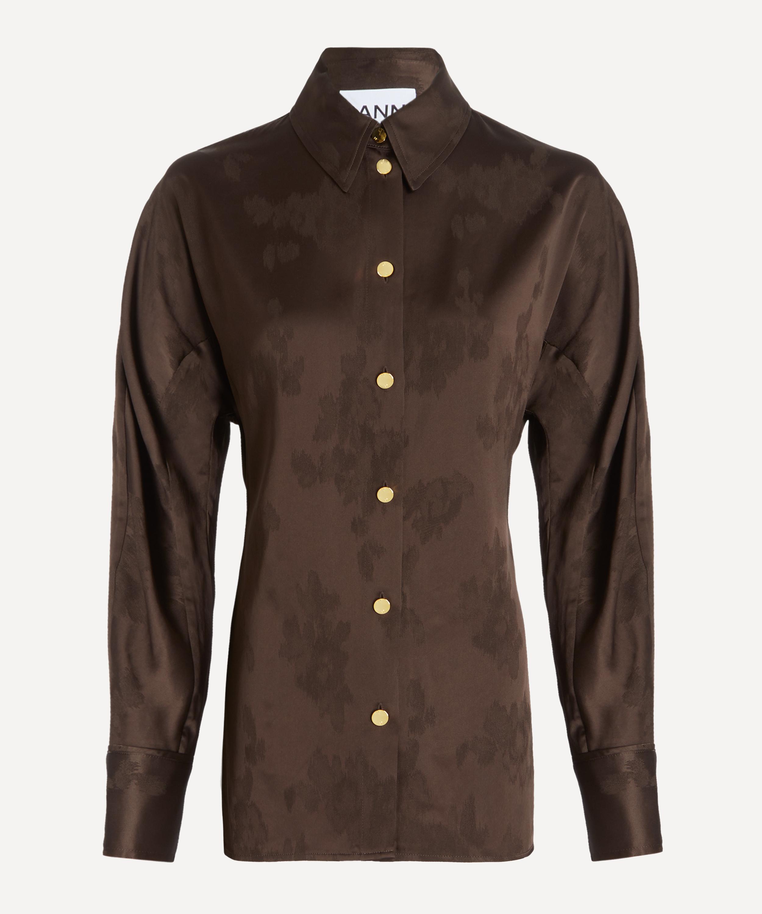 Ganni - Brown Satin Jacquard Shirt