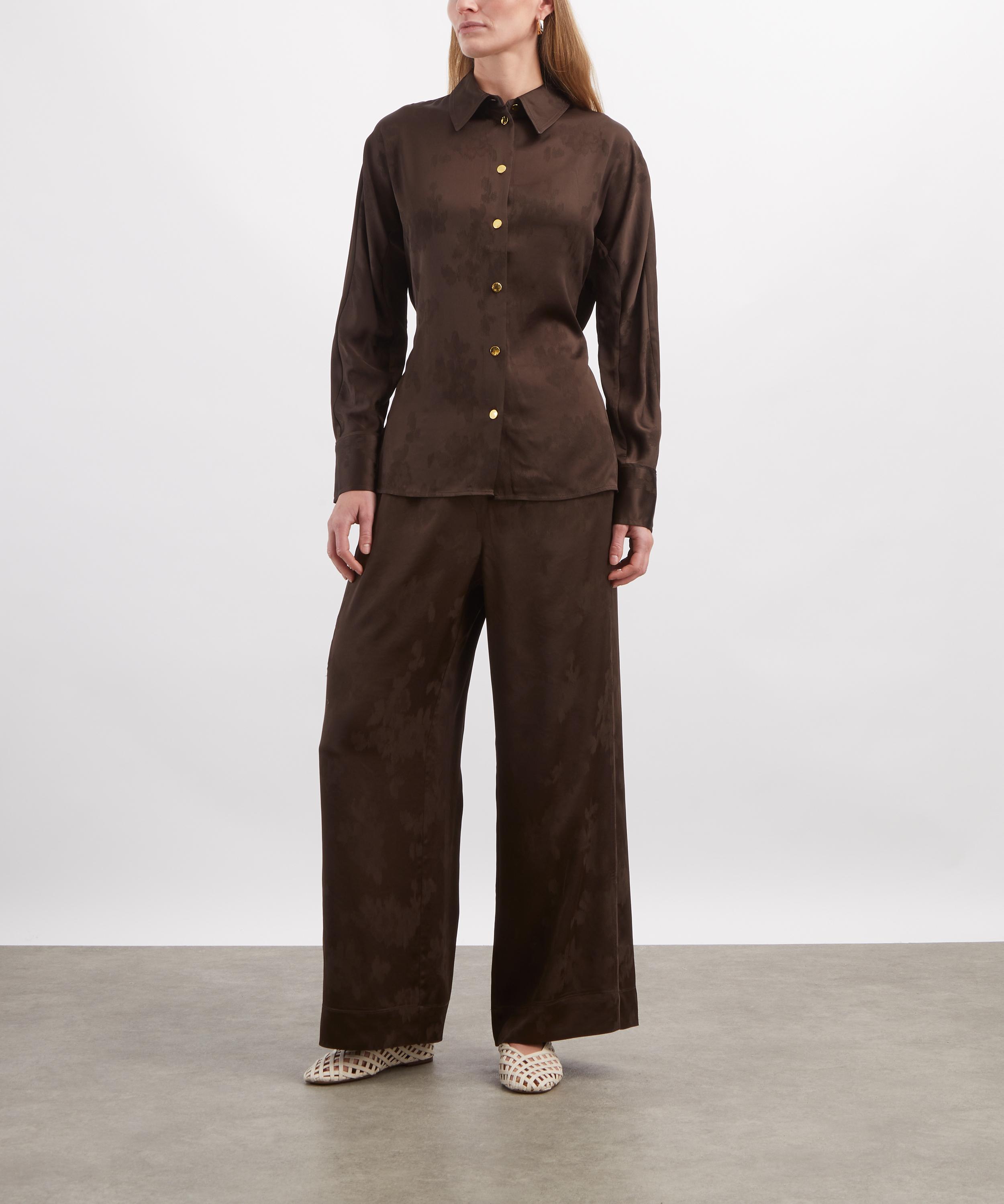 Ganni Brown Satin Jacquard Shirt | Liberty