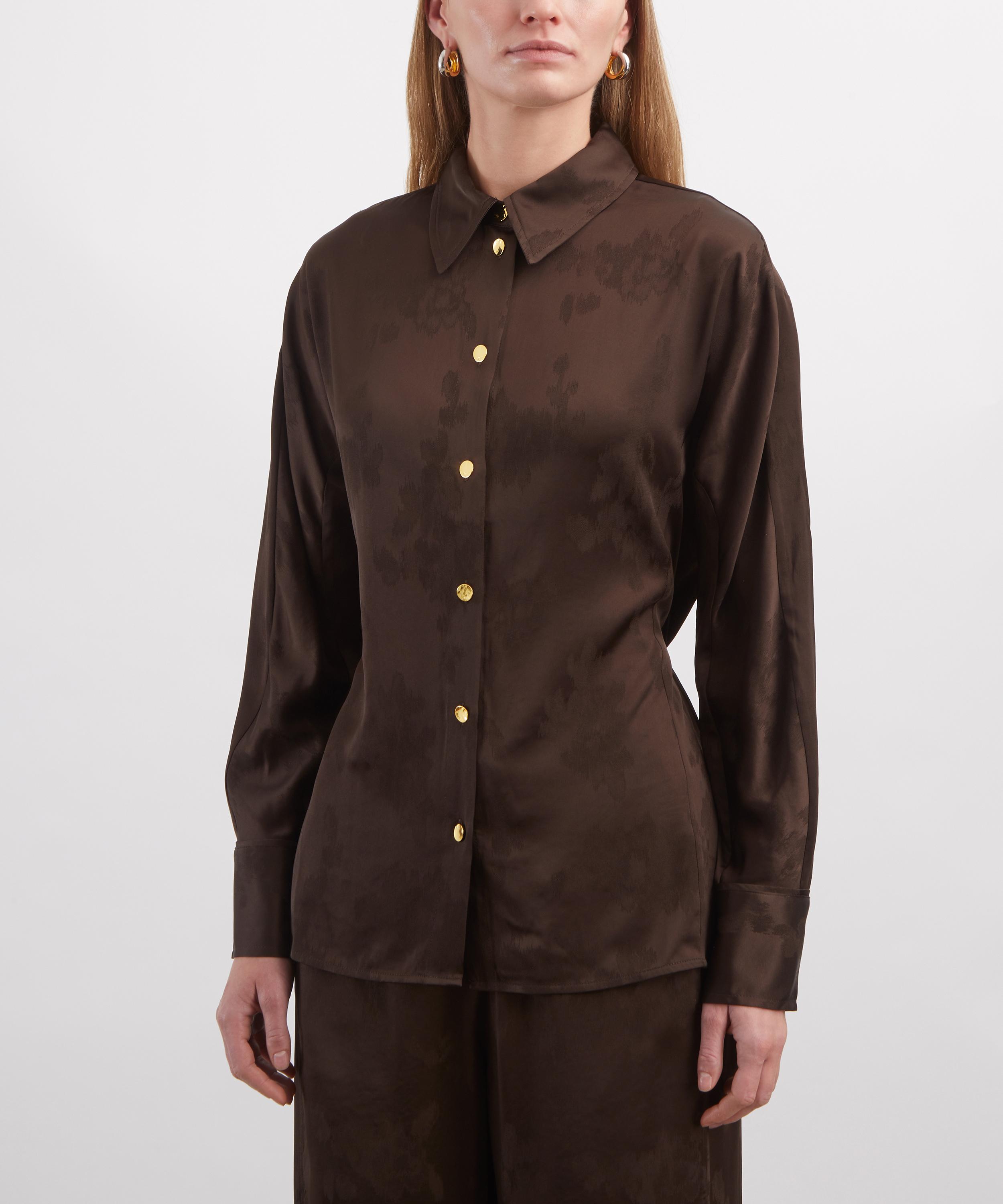 Ganni - Brown Satin Jacquard Shirt image number 2