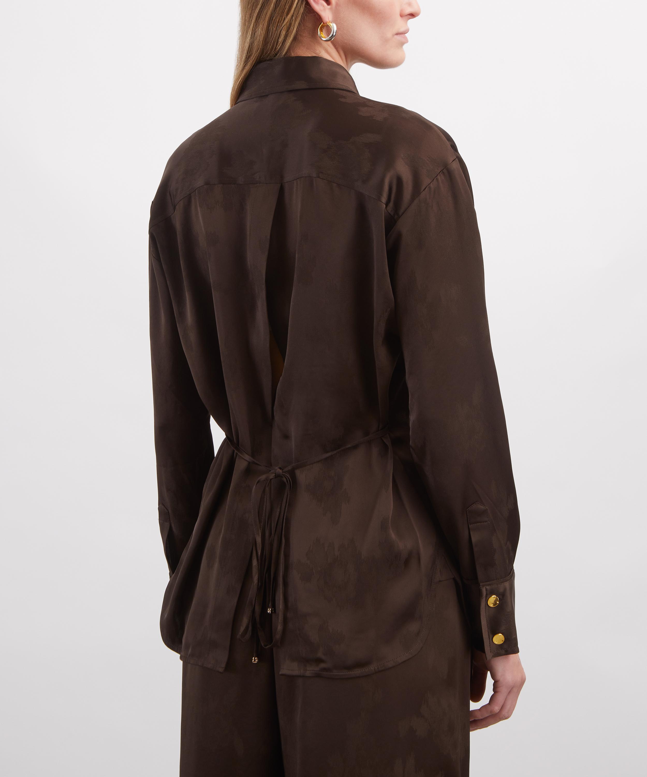 Ganni - Brown Satin Jacquard Shirt image number 3