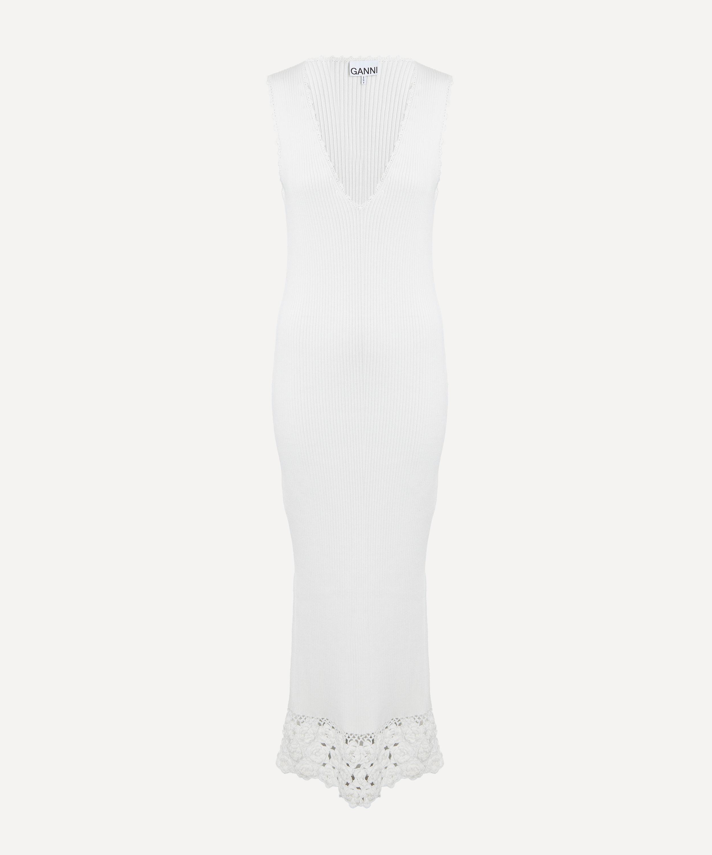 Ganni - Fine Rib Crochet V-Neck Dress