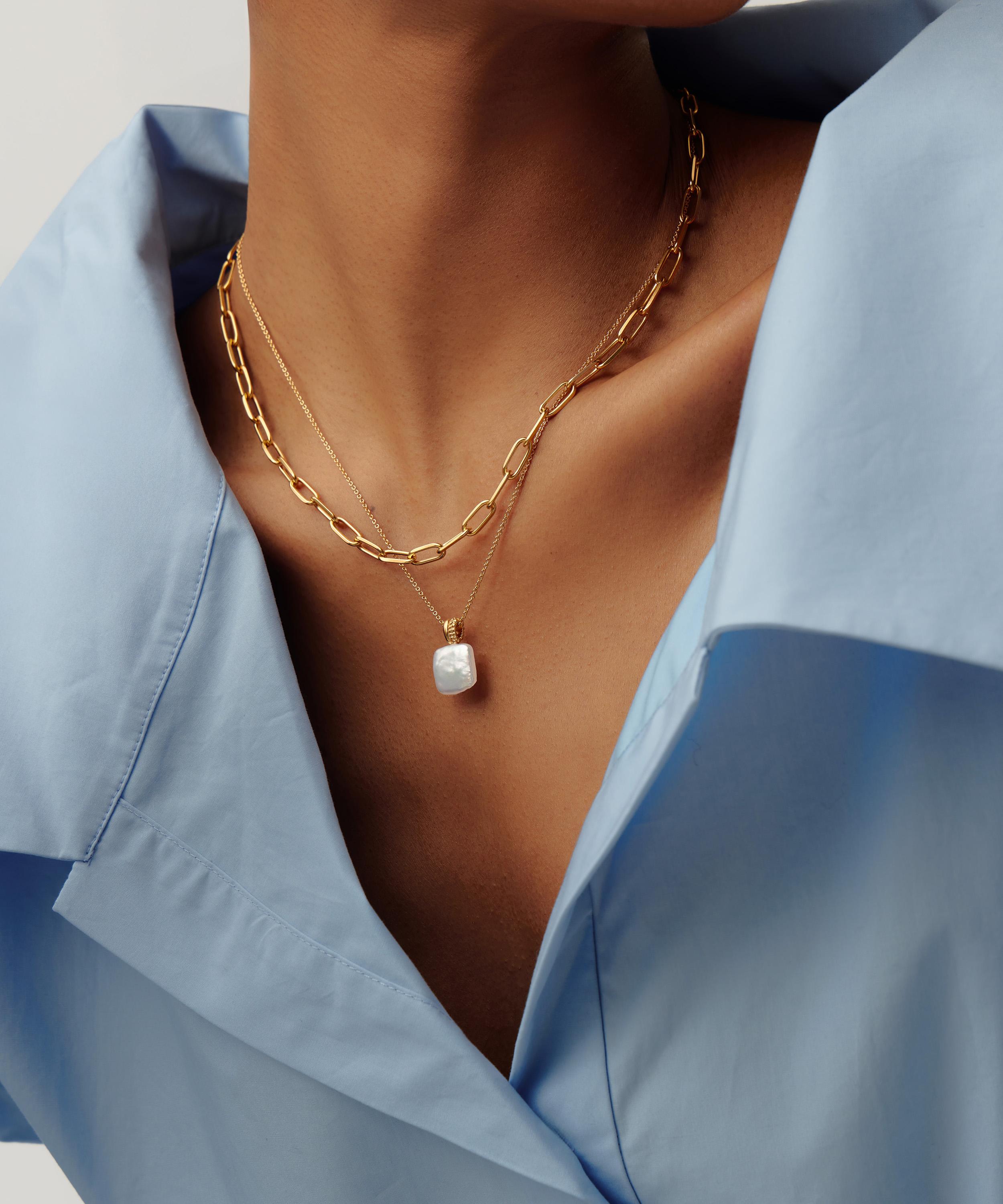 Missoma - 18ct Gold-Plated Vermeil Silver Square Pearl Baya Pendant Necklace image number 1