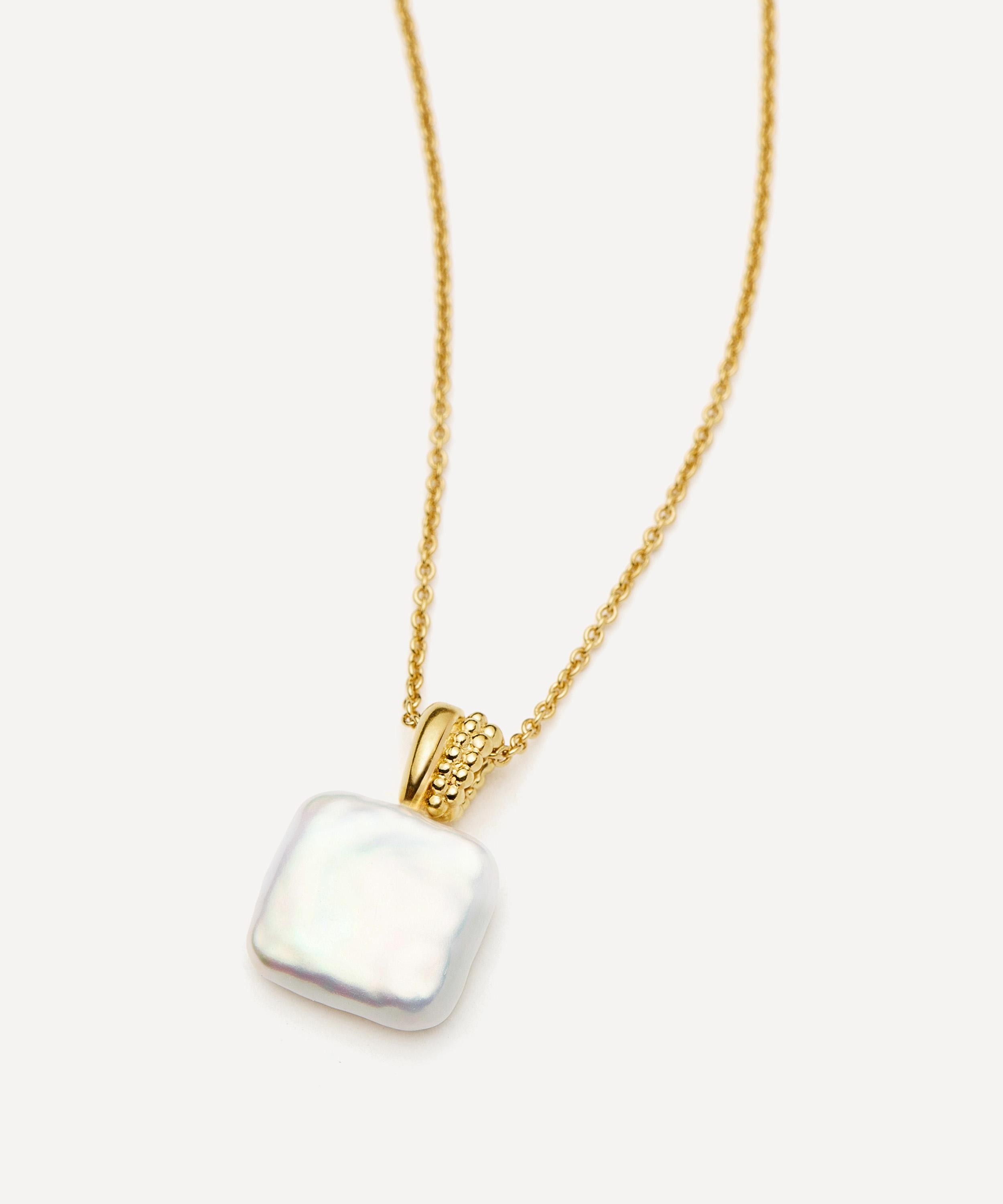 Missoma - 18ct Gold-Plated Vermeil Silver Square Pearl Baya Pendant Necklace image number 4