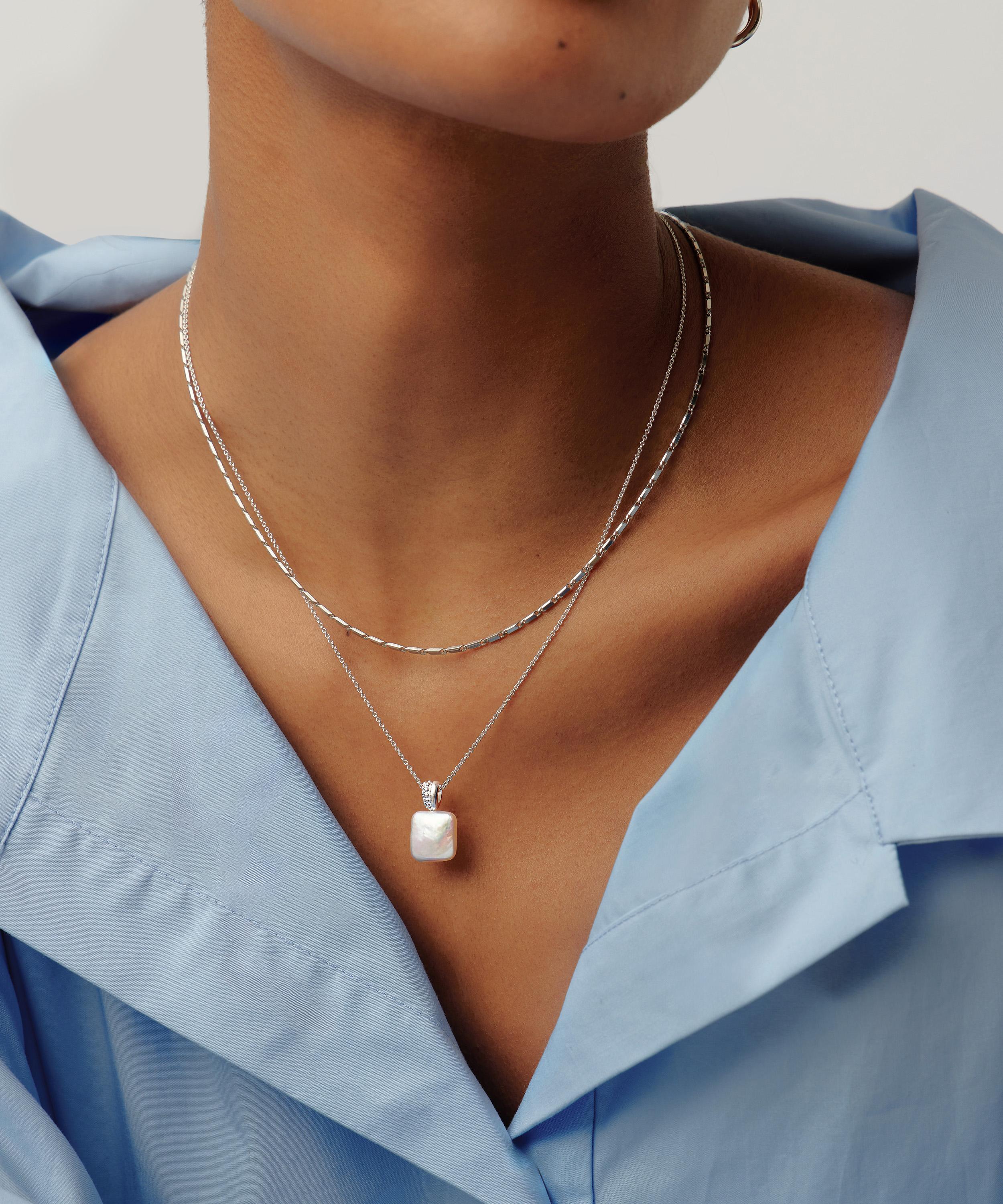 Missoma - Sterling Silver Square Pearl Baya Pendant Necklace image number 1