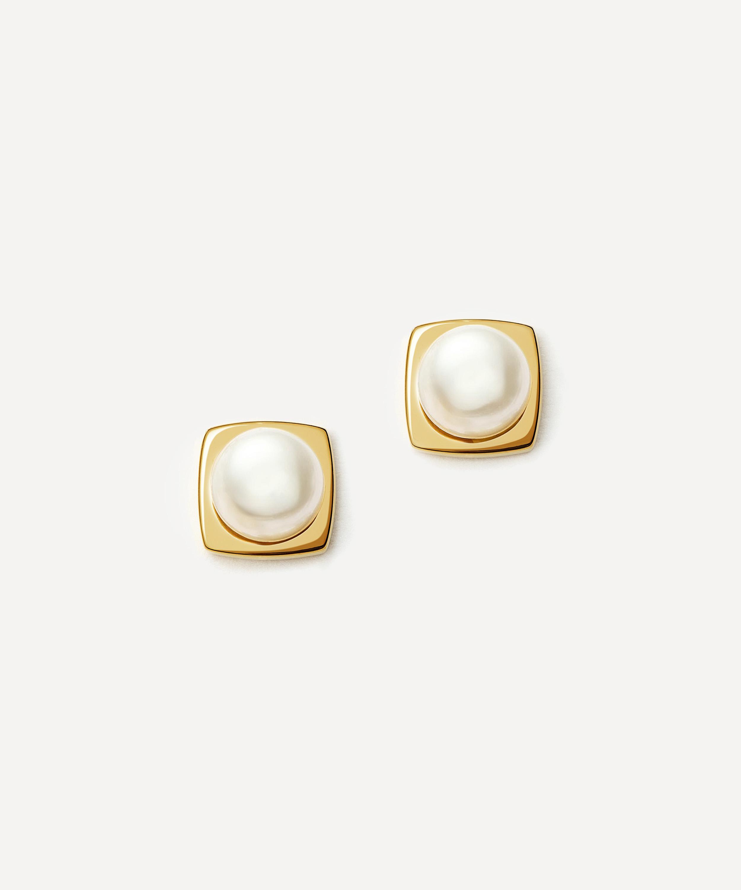 Missoma - 18ct Gold-Plated Vermeil Silver Button Pearl Square Stud Earrings image number 0