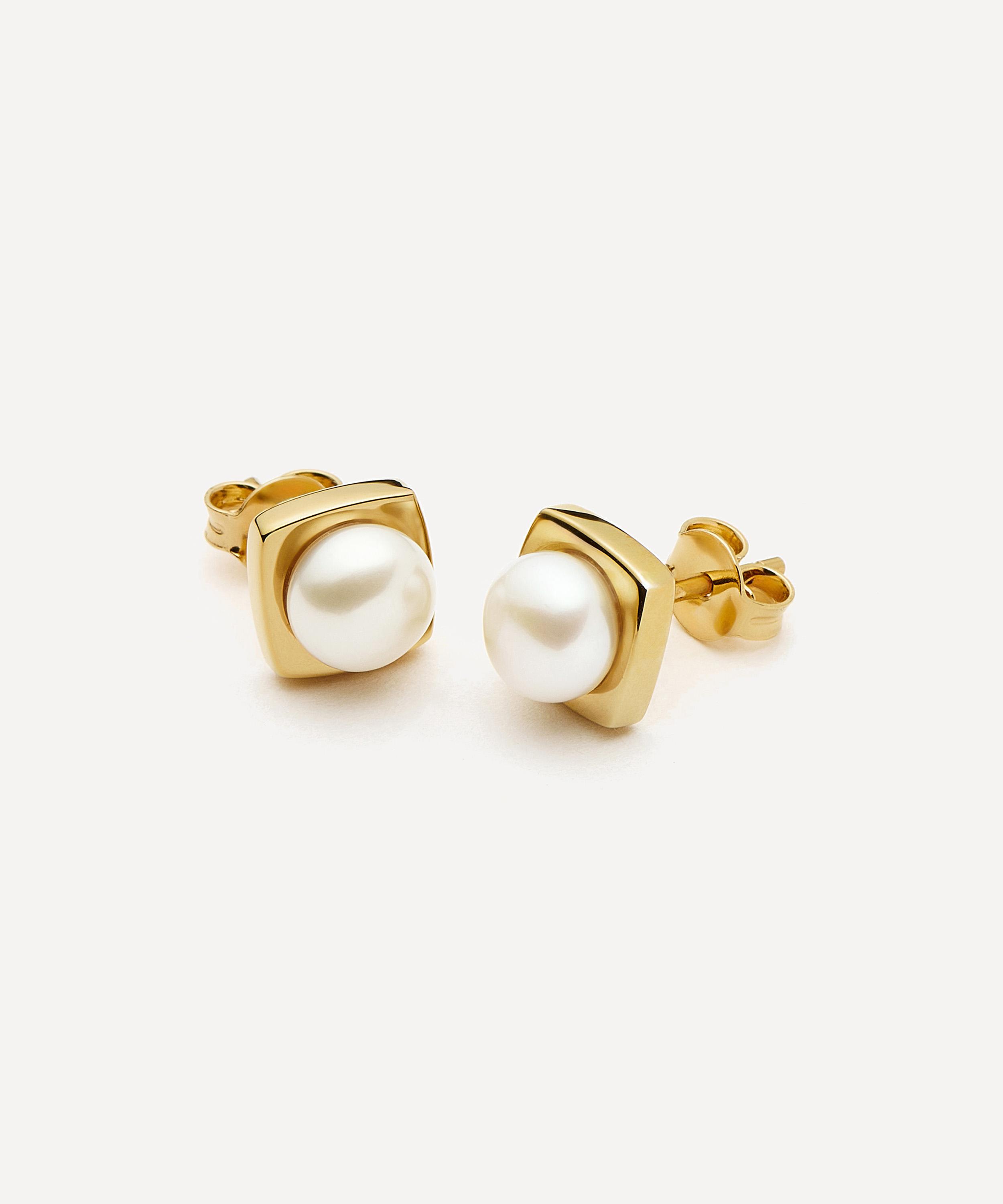 Missoma - 18ct Gold-Plated Vermeil Silver Button Pearl Square Stud Earrings image number 2