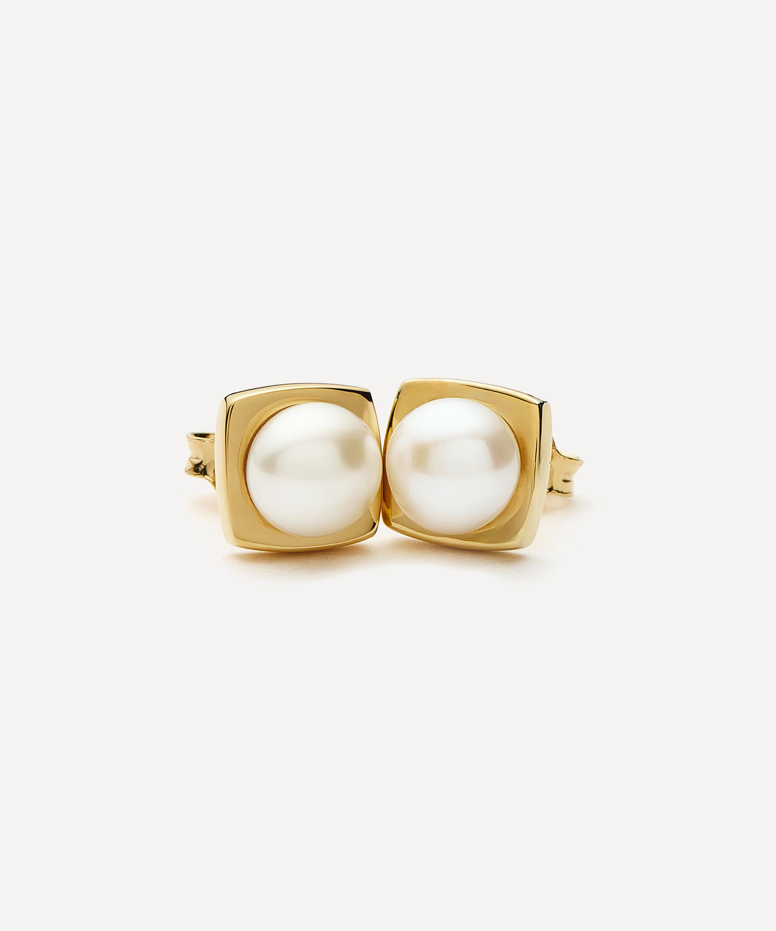 Missoma - 18ct Gold-Plated Vermeil Silver Button Pearl Square Stud Earrings image number 3