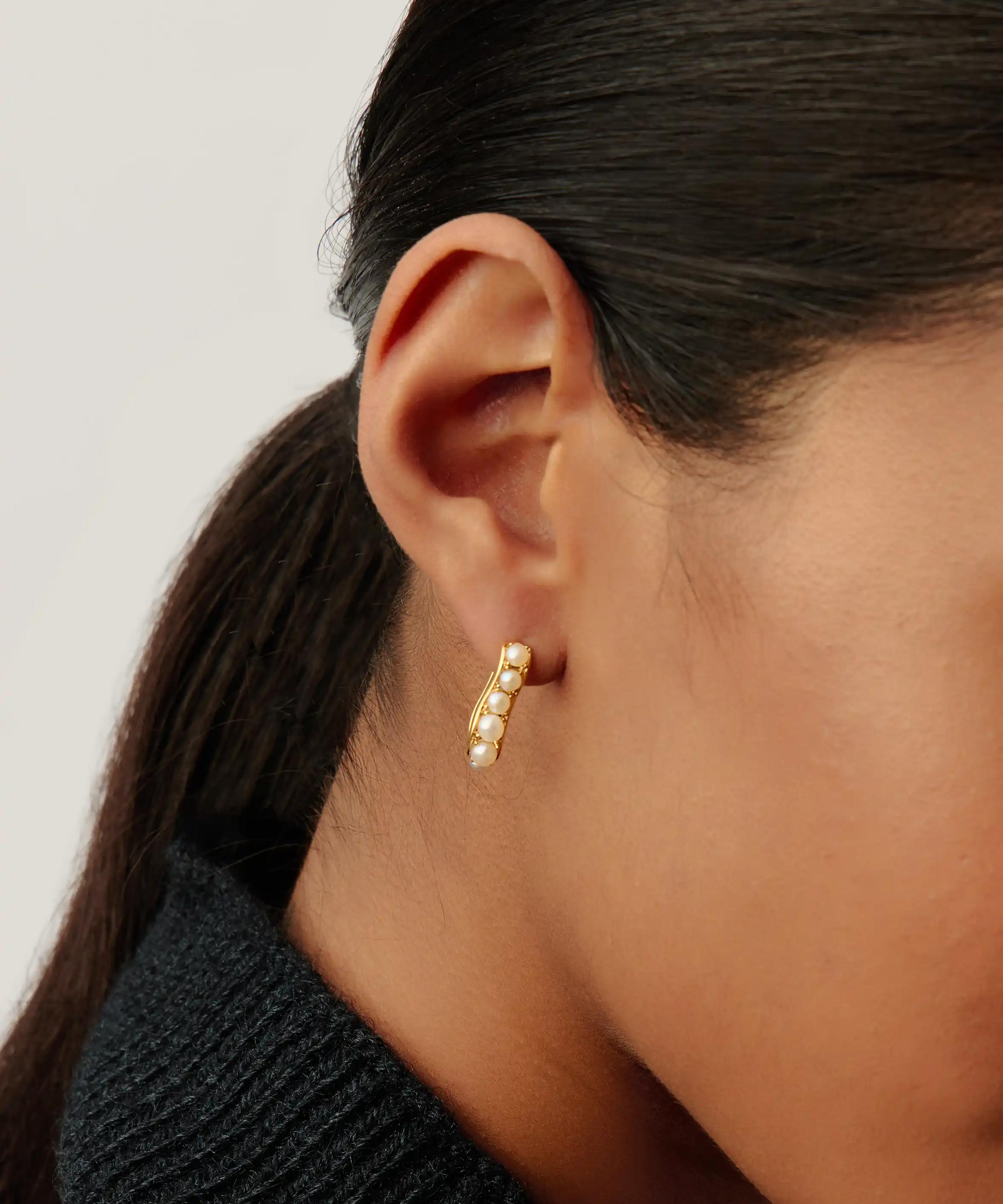 Missoma - 18ct Gold-Plated Pearl Wave Small Hoop Earrings image number 1