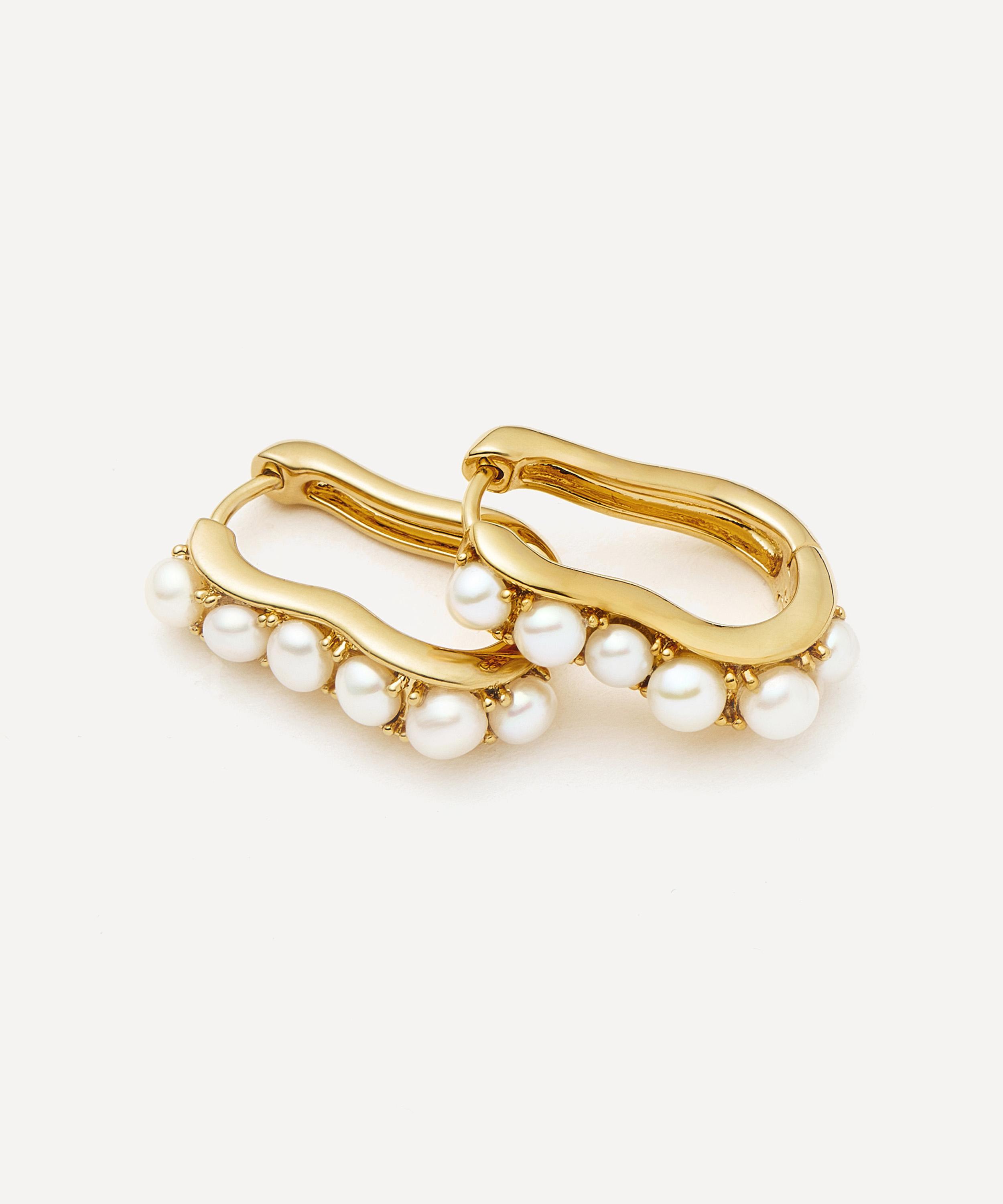 Missoma - 18ct Gold-Plated Pearl Wave Small Hoop Earrings image number 2