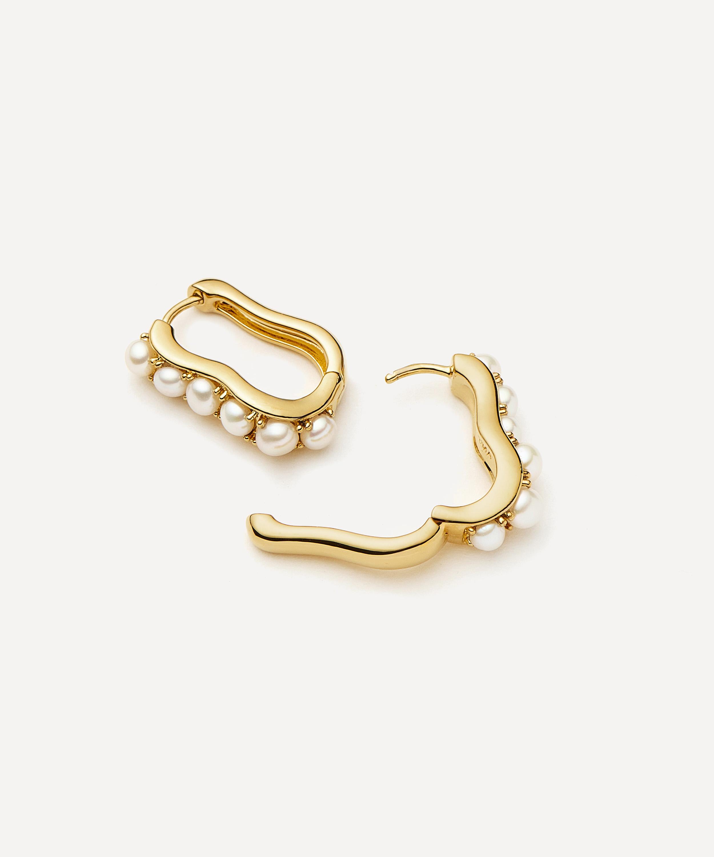 Missoma - 18ct Gold-Plated Pearl Wave Small Hoop Earrings image number 4
