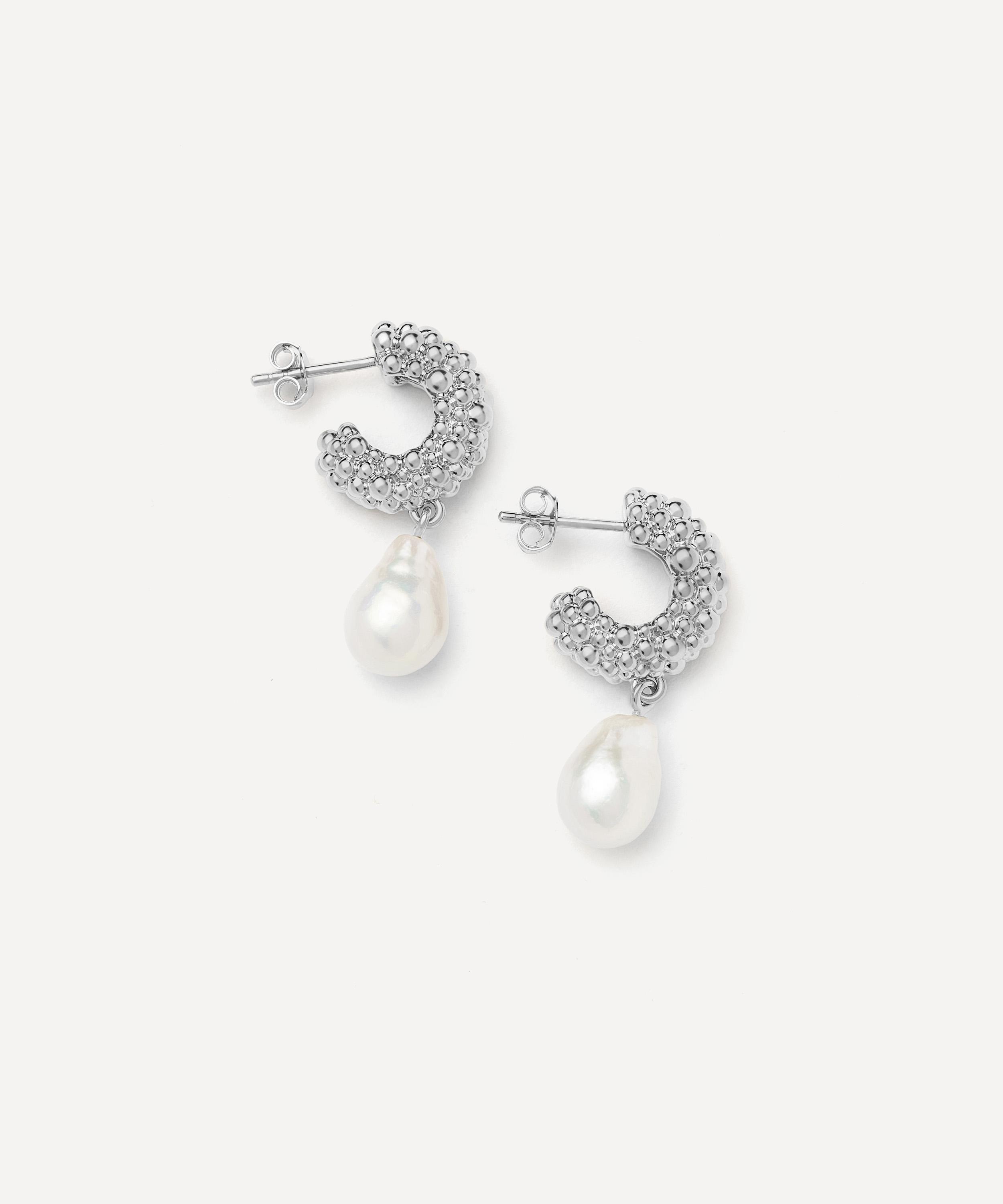 Missoma - Silver-Plated Baya Pearl Drop Hoop Earrings
