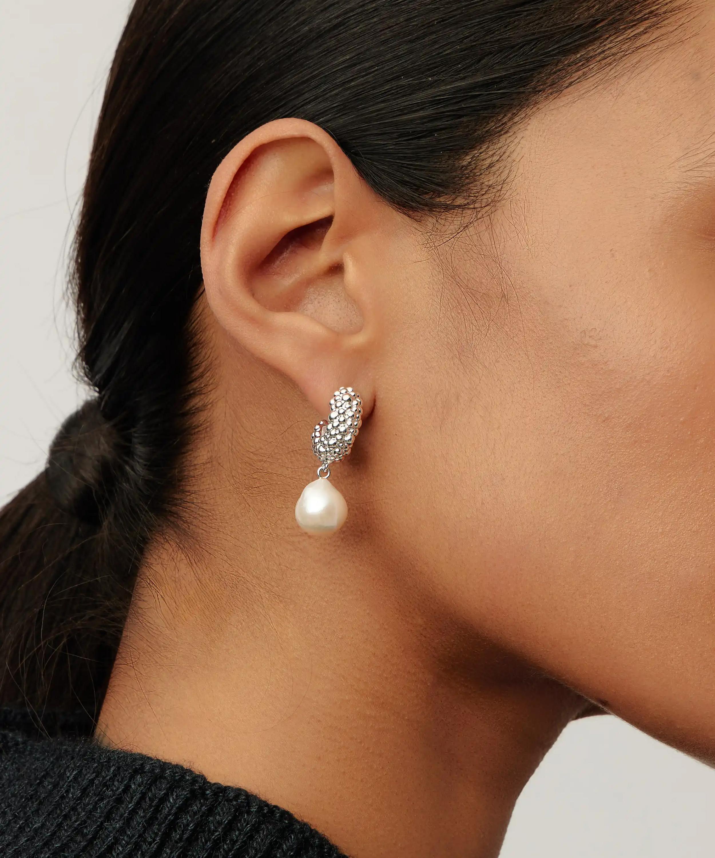 Missoma - Silver-Plated Baya Pearl Drop Hoop Earrings image number 1