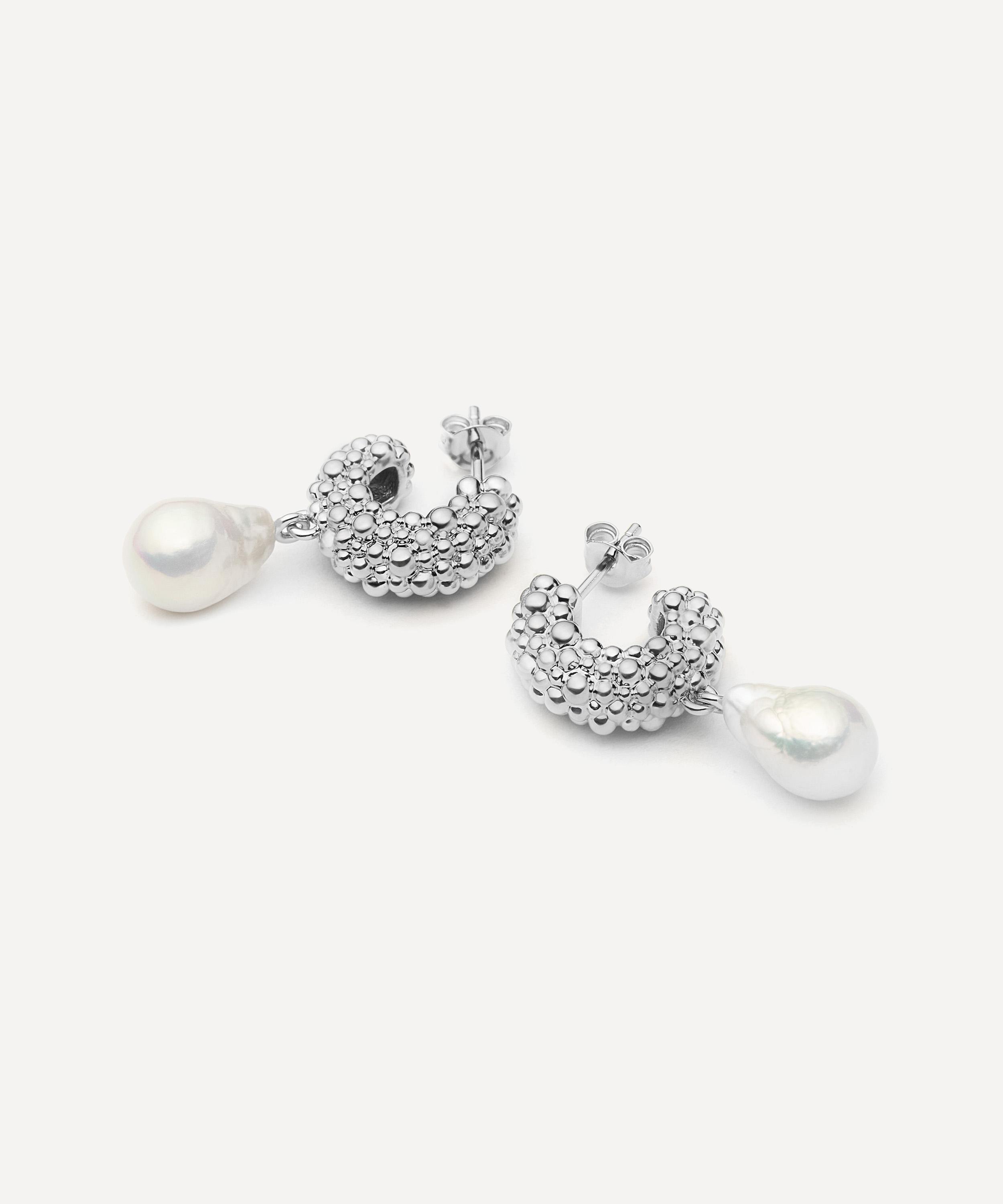 Missoma - Silver-Plated Baya Pearl Drop Hoop Earrings image number 2