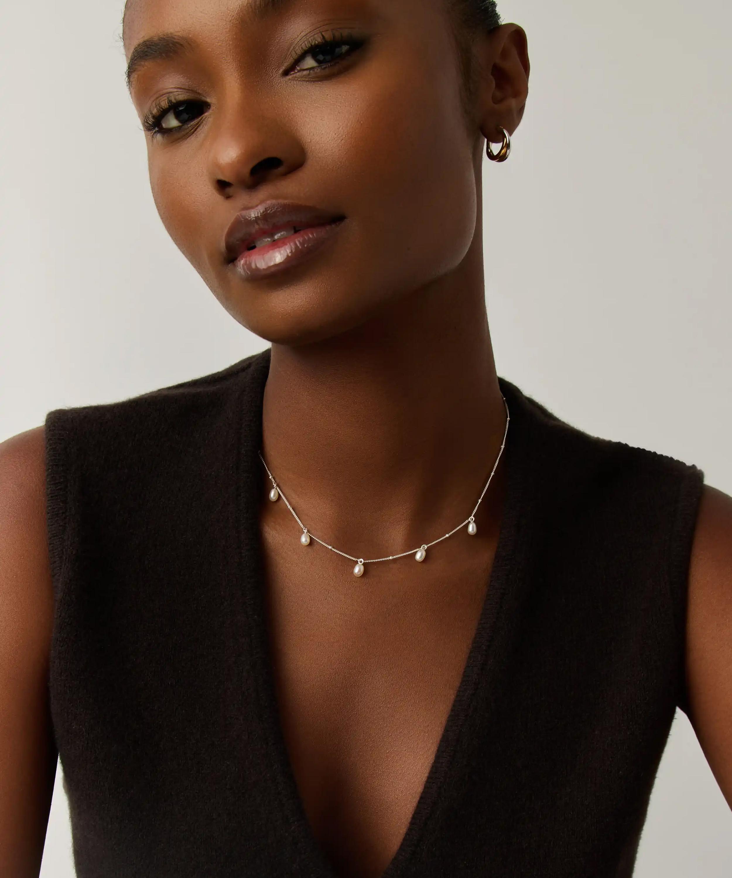 Missoma - Sterling Silver Baya Baroque Pearl Chain Choker Necklace image number 1