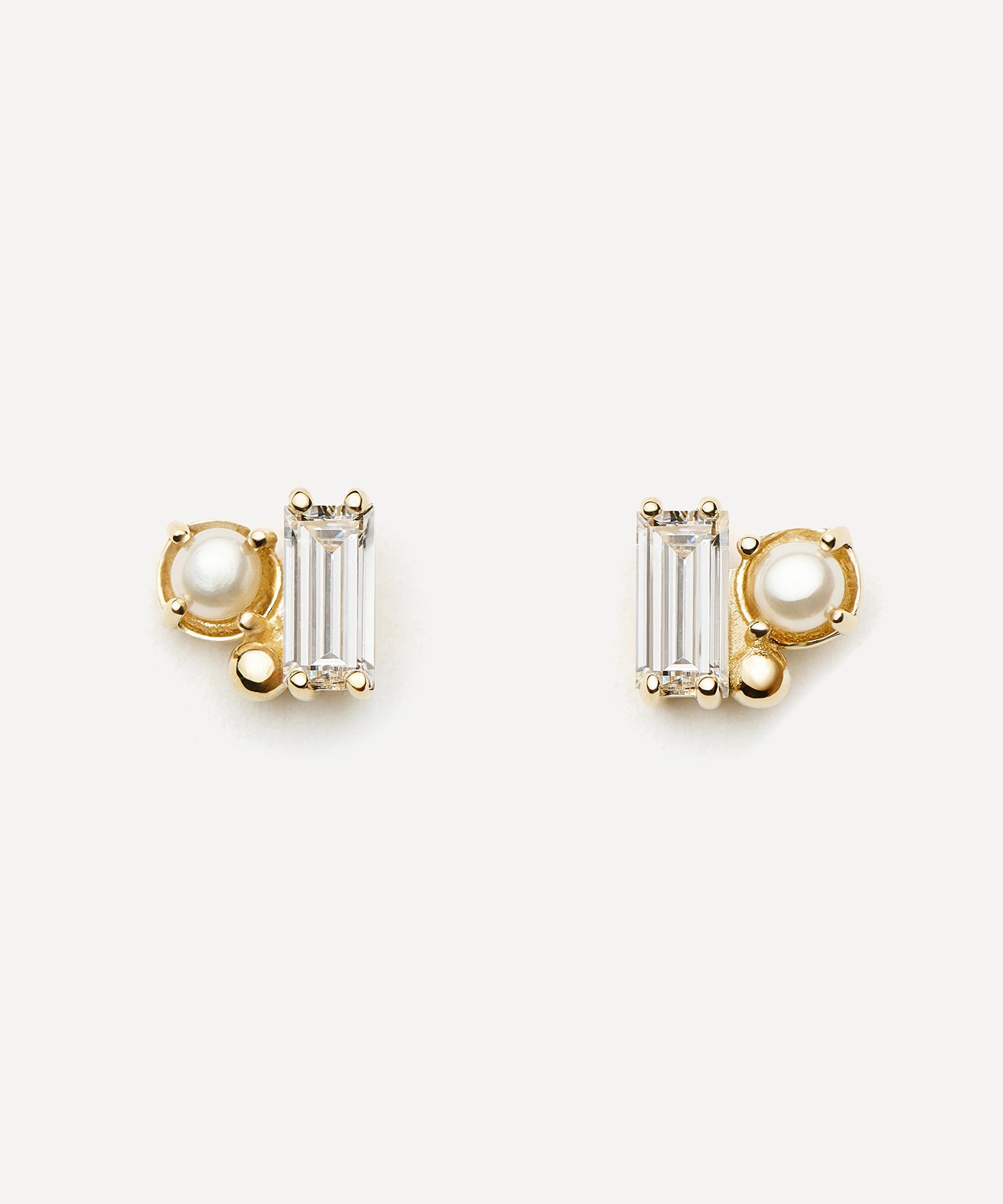 Missoma - 14ct Gold Fine Diamond and Pearl Stud Earrings