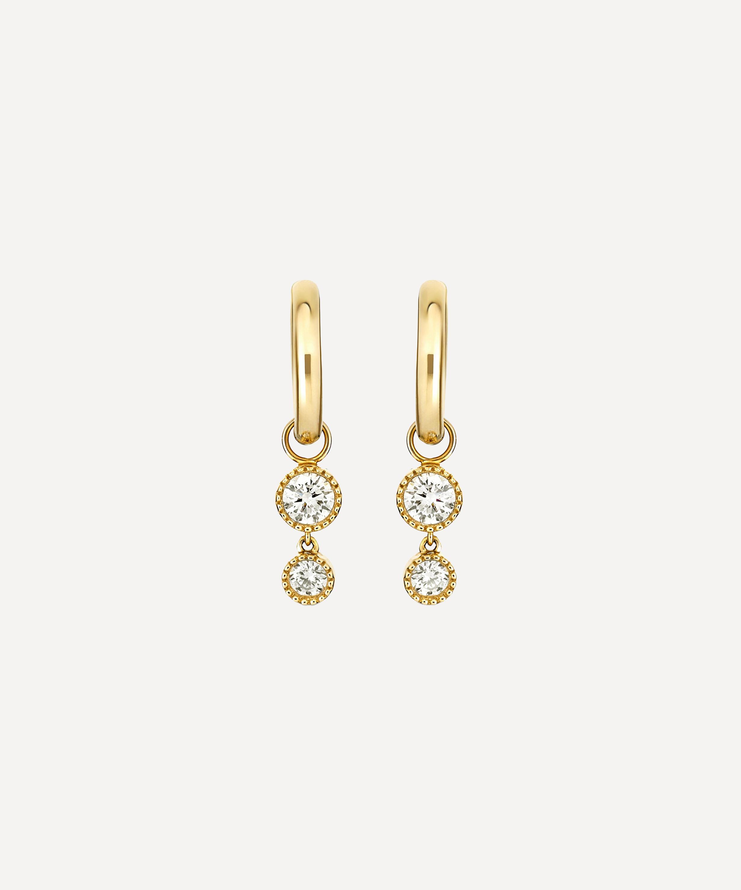 Dinny Hall - 9ct Gold Lab-Grown Diamond Double Charm Drop Hoop Earrings