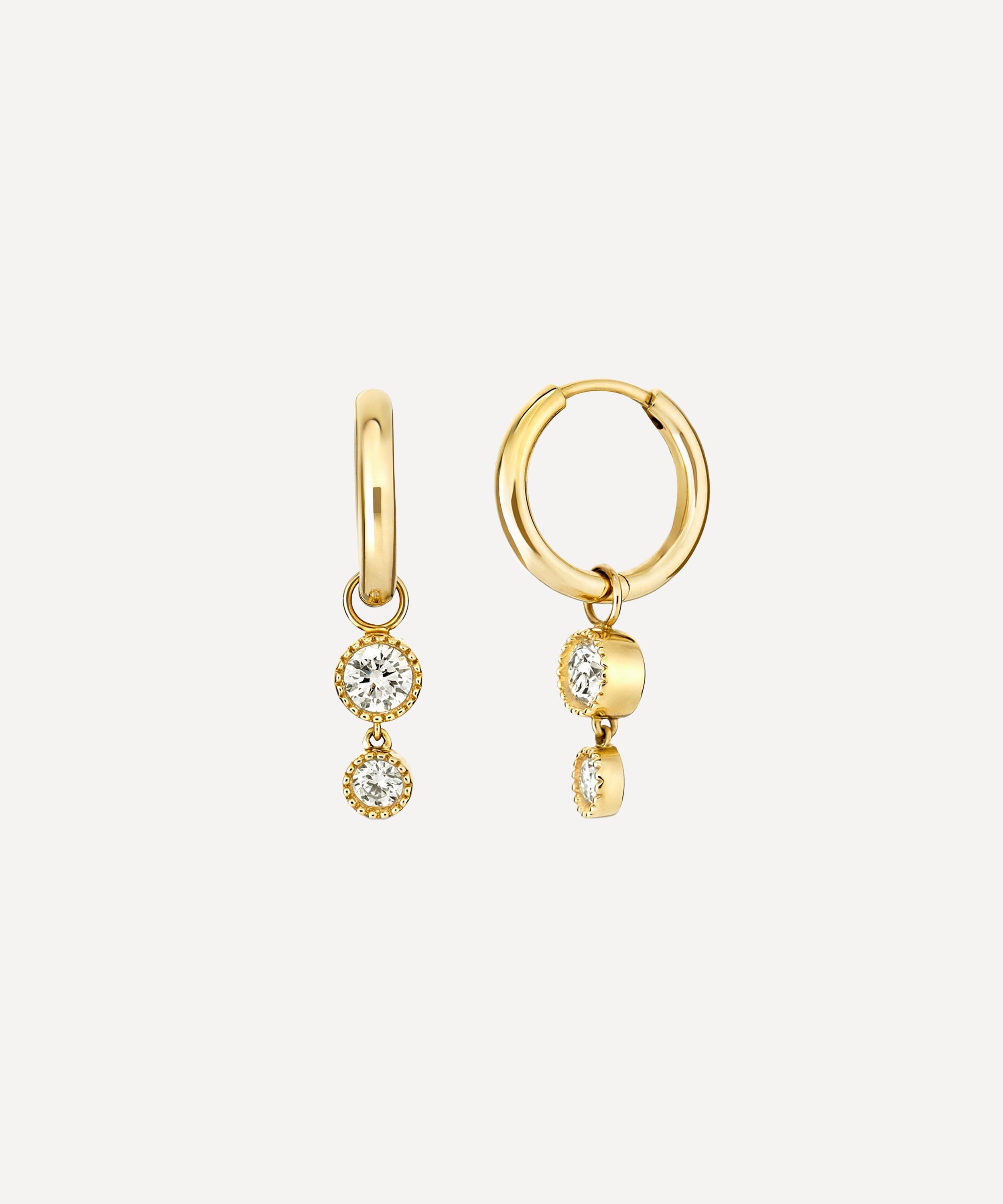 Dinny Hall - 9ct Gold Lab-Grown Diamond Double Charm Drop Hoop Earrings image number 2