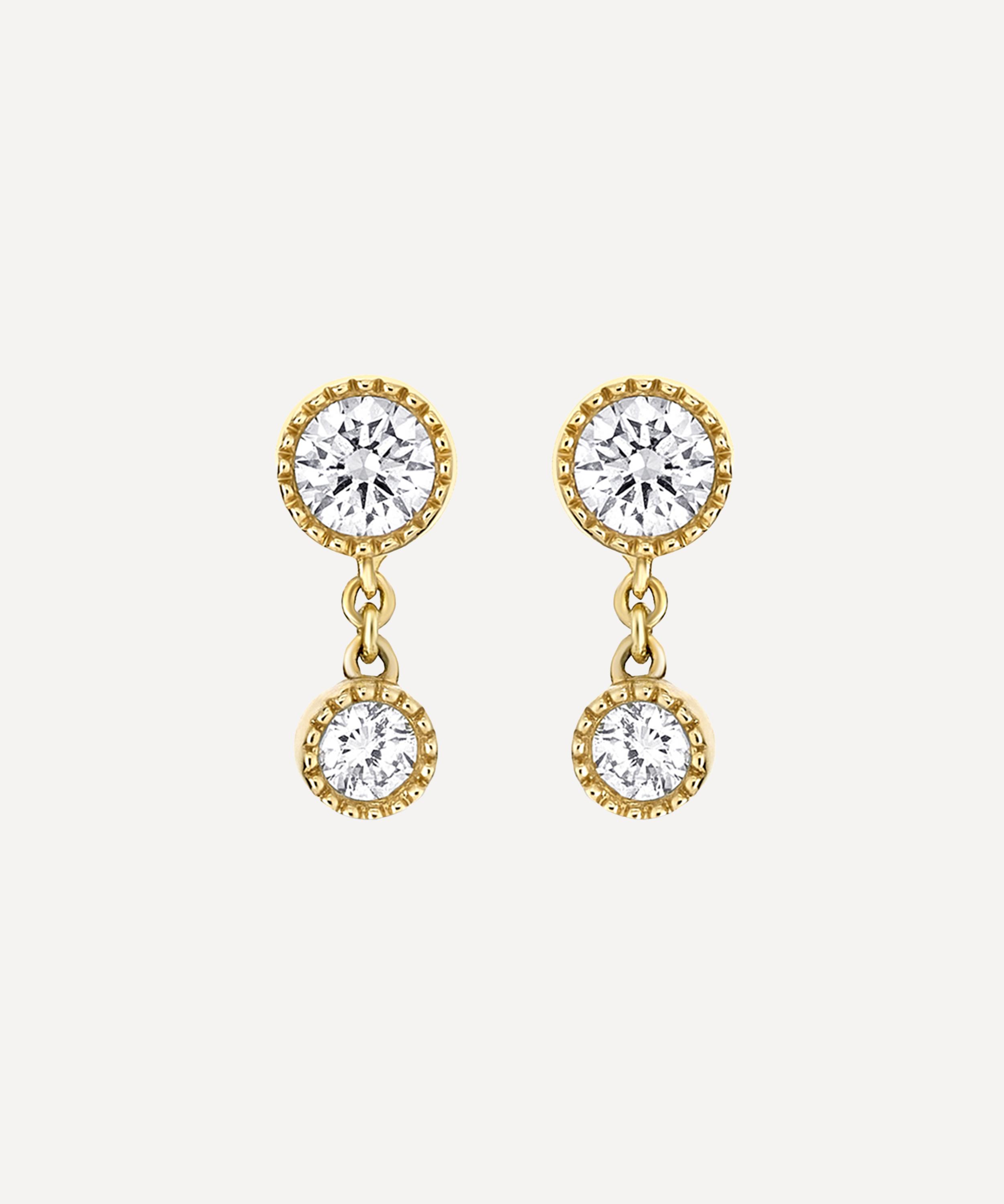 Dinny Hall - 9ct Gold Lab-Grown Diamond Double Charm Drop Stud Earrings