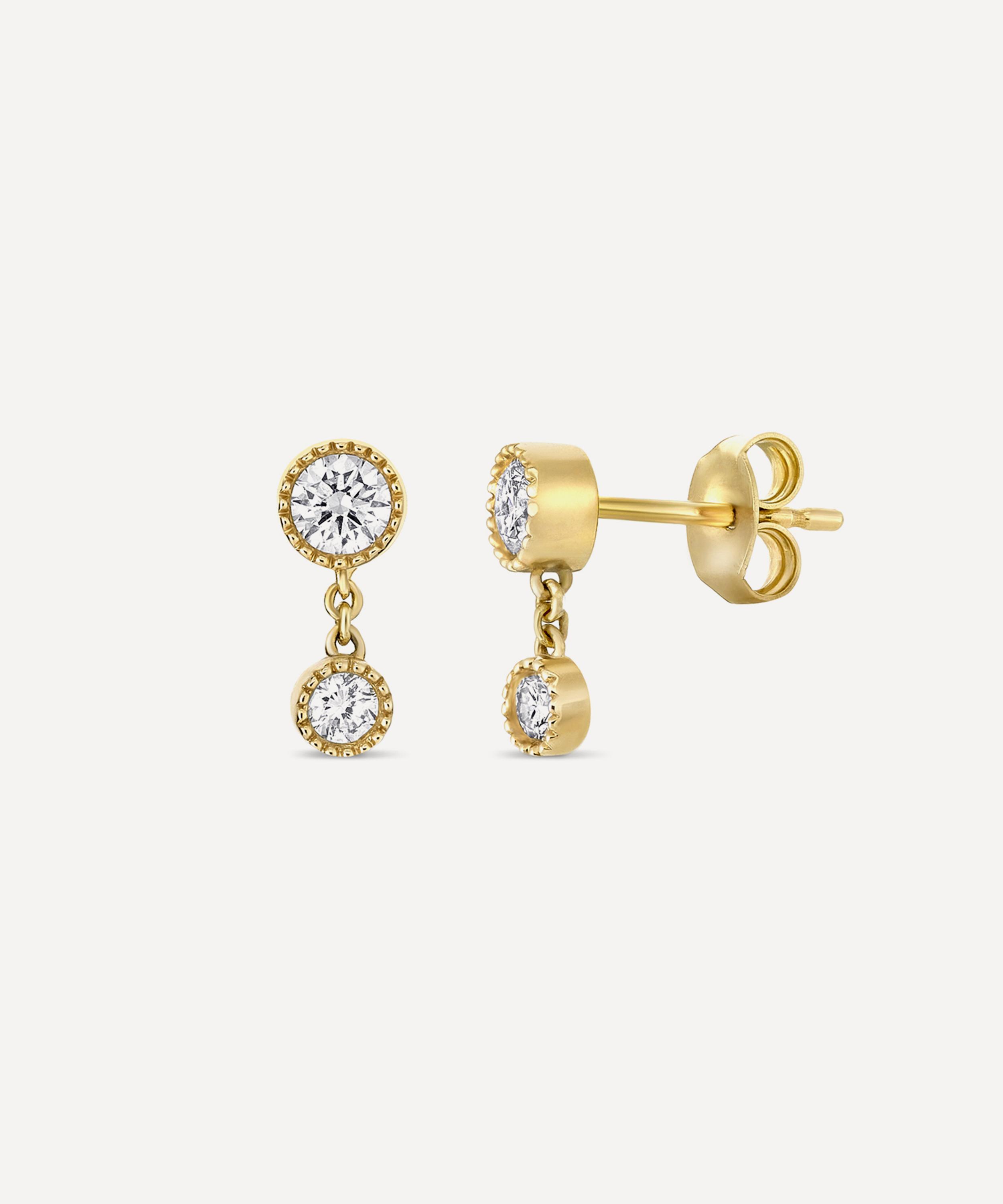 Dinny Hall - 9ct Gold Lab-Grown Diamond Double Charm Drop Stud Earrings image number 2