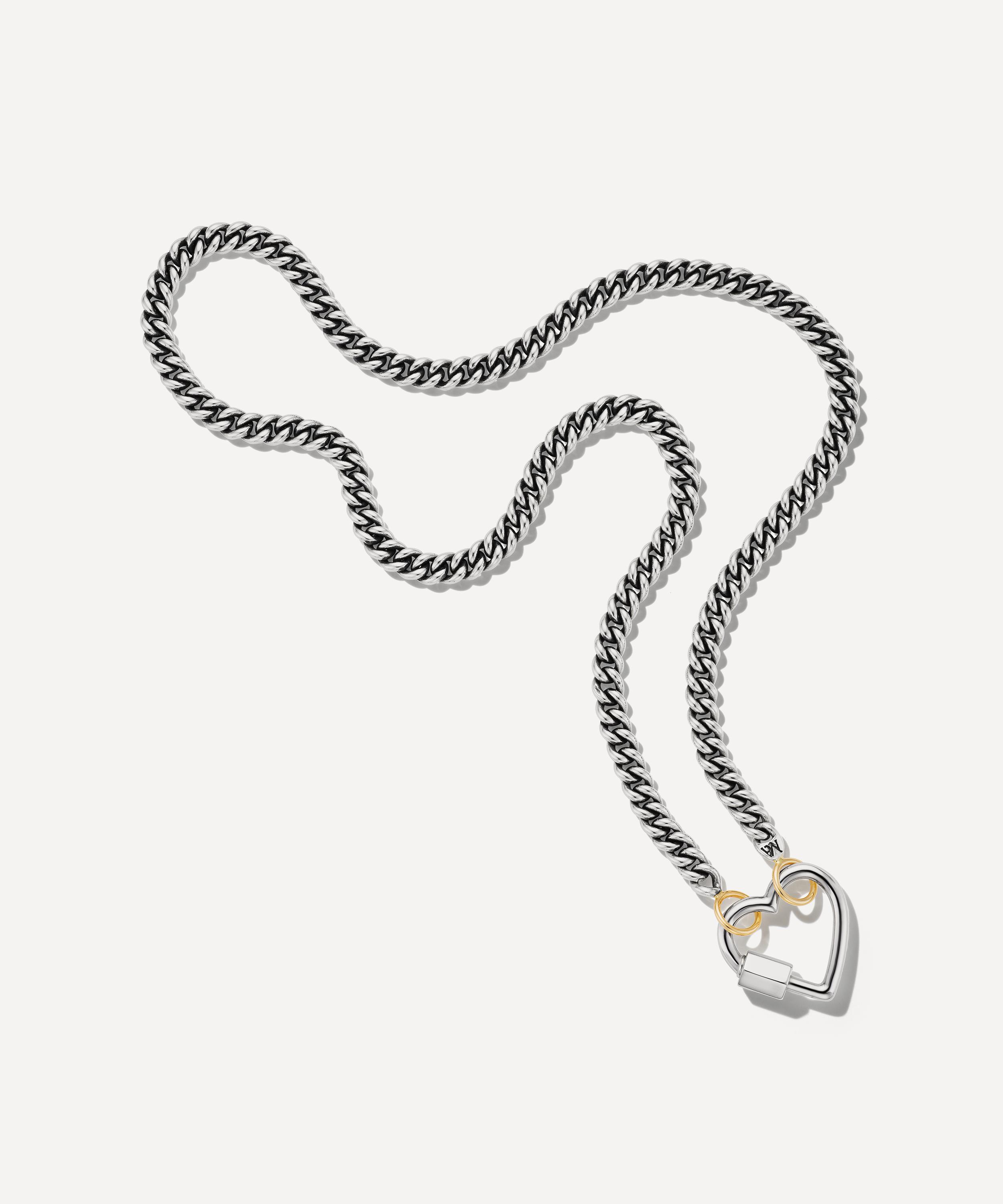 Marla Aaron - Silver Heavy Curb Chain and Heartlock Necklace