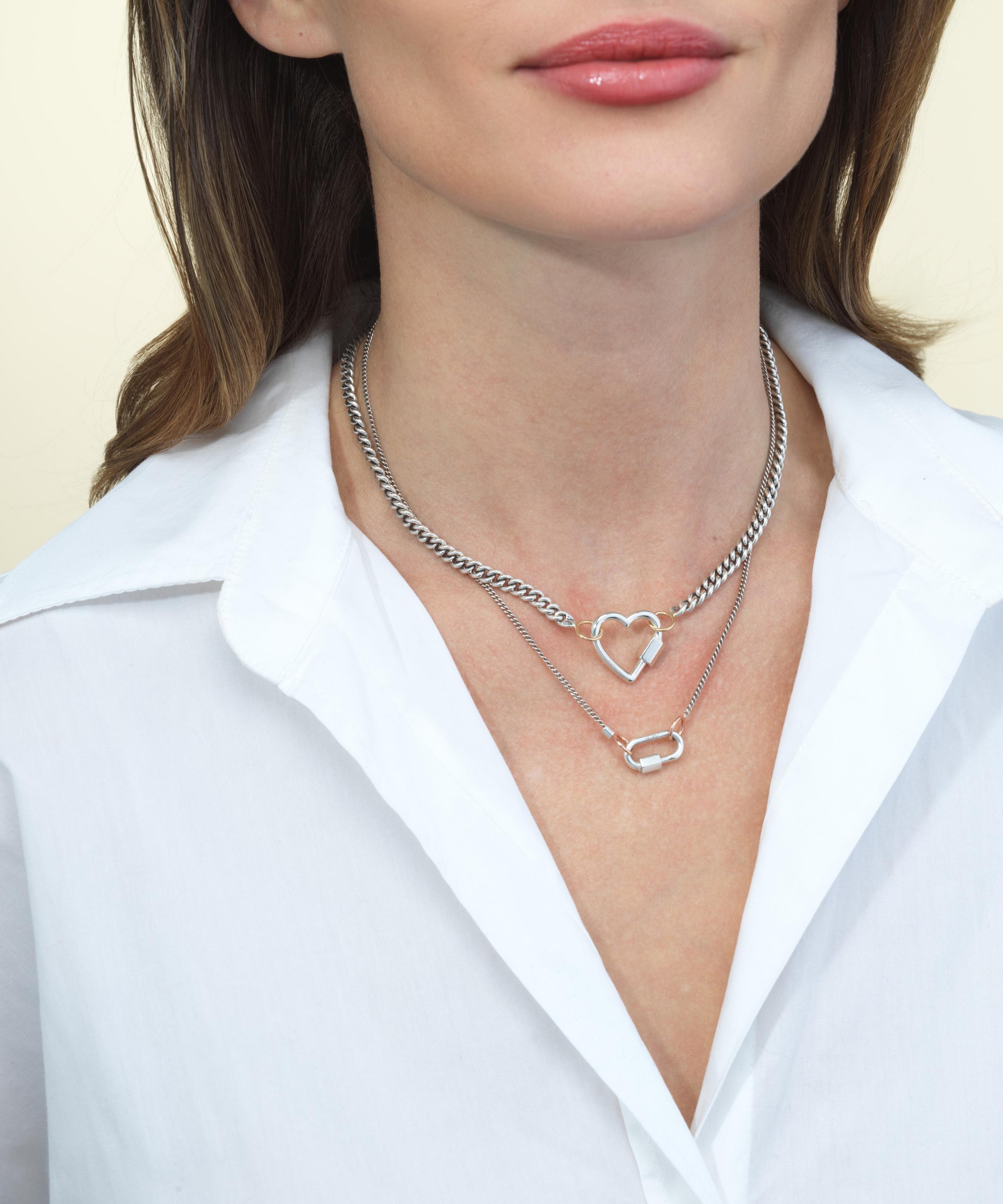 Marla Aaron - Silver Heavy Curb Chain and Heartlock Necklace image number 1