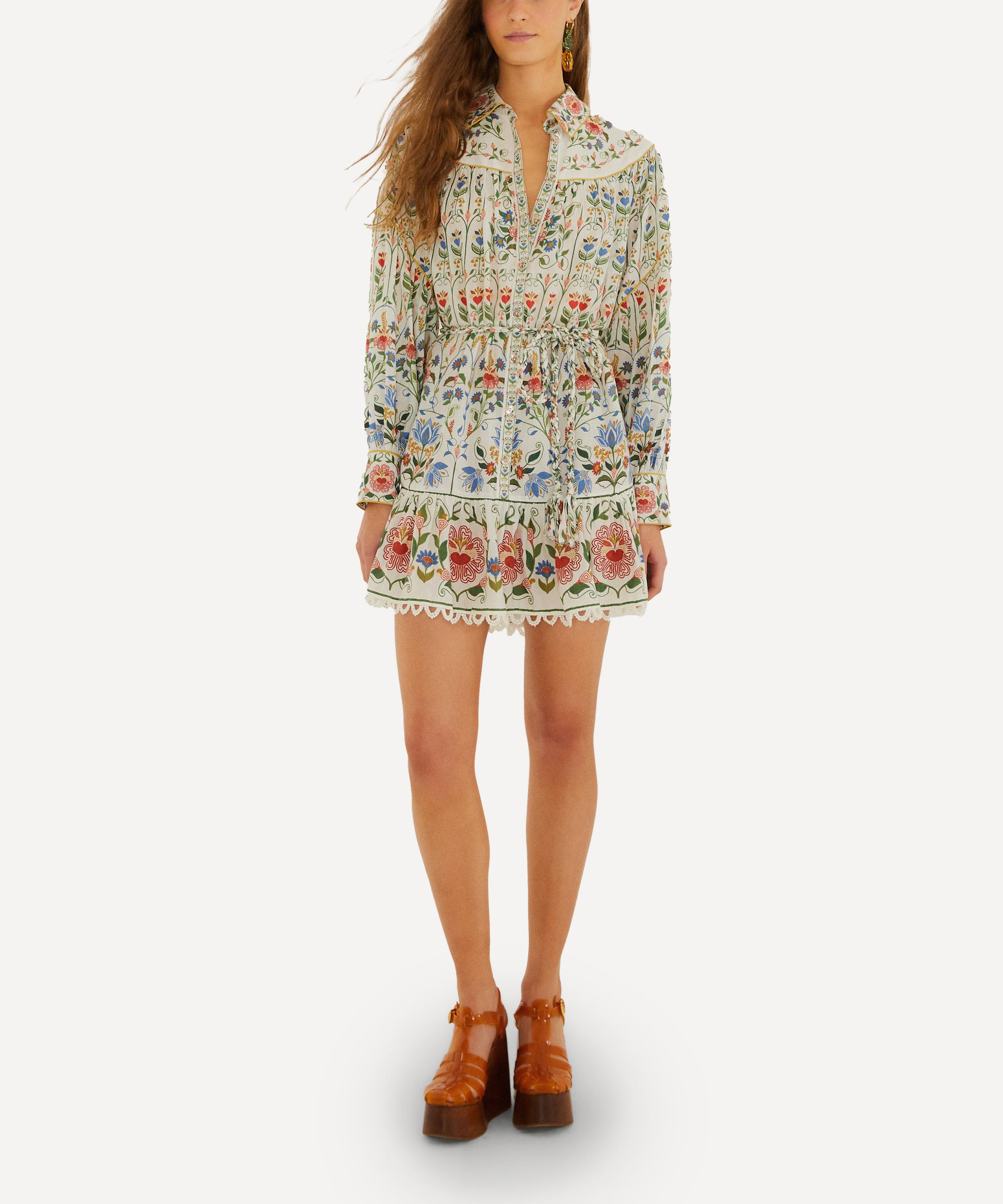 FARM Rio - Off-White Stitched Garden Linen Mini Dress image number 0