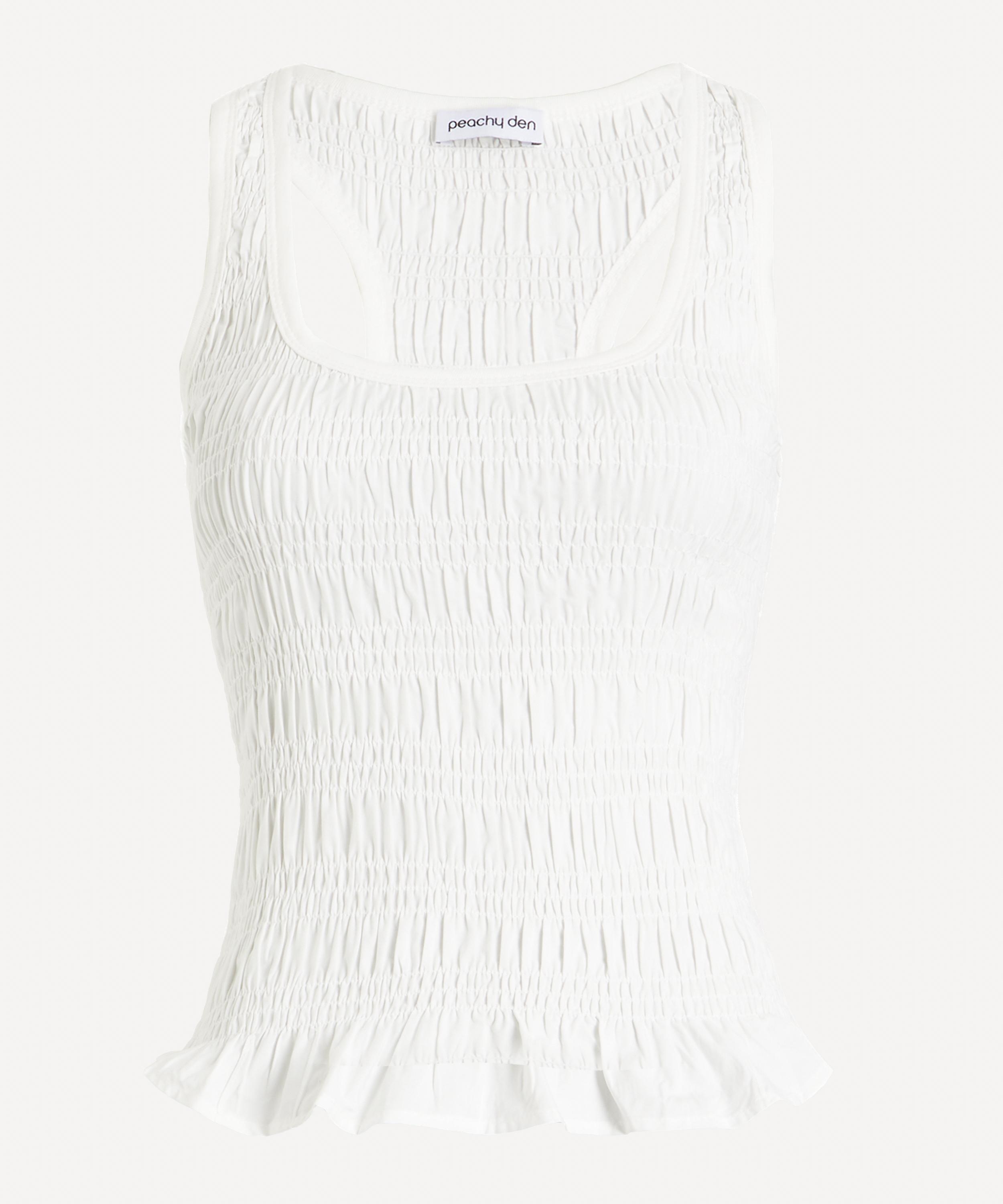 Peachy Den - Deba White Shirred Vest Top