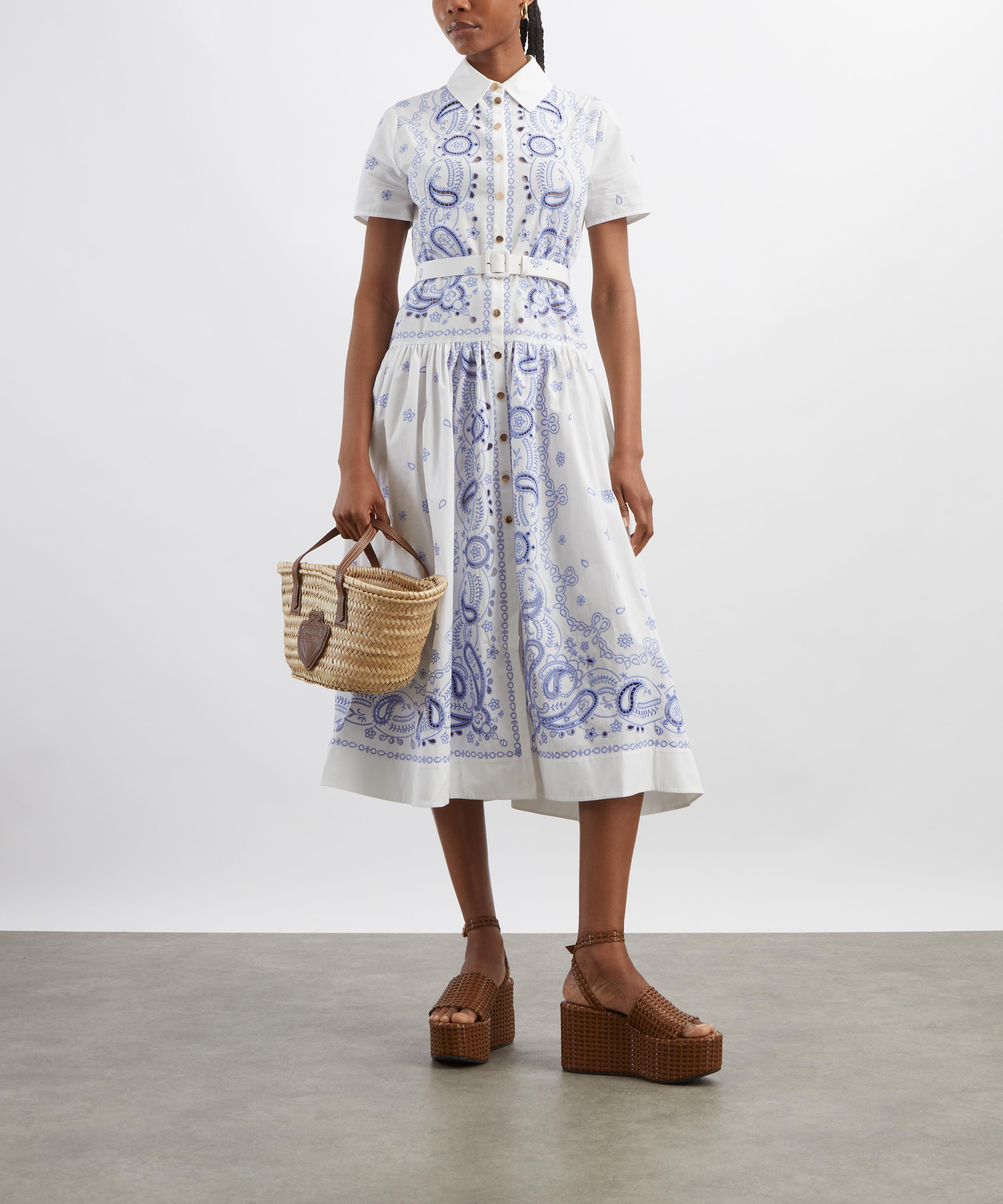 Self-Portrait - White and Blue Embroidered Midi Dress image number 1
