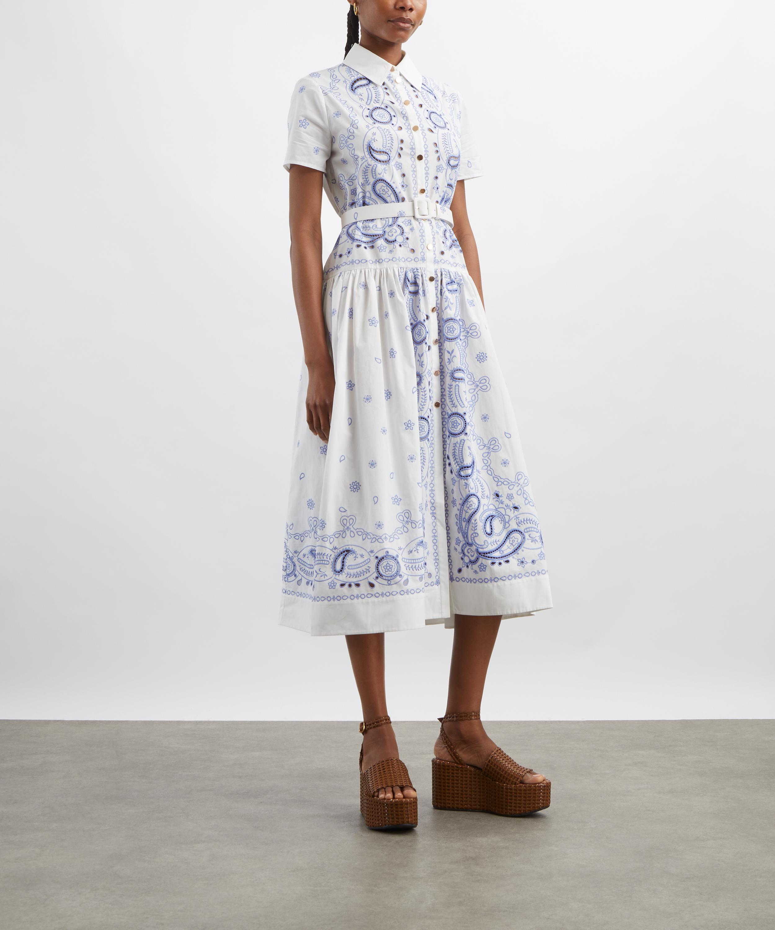 Self-Portrait - White and Blue Embroidered Midi Dress image number 2