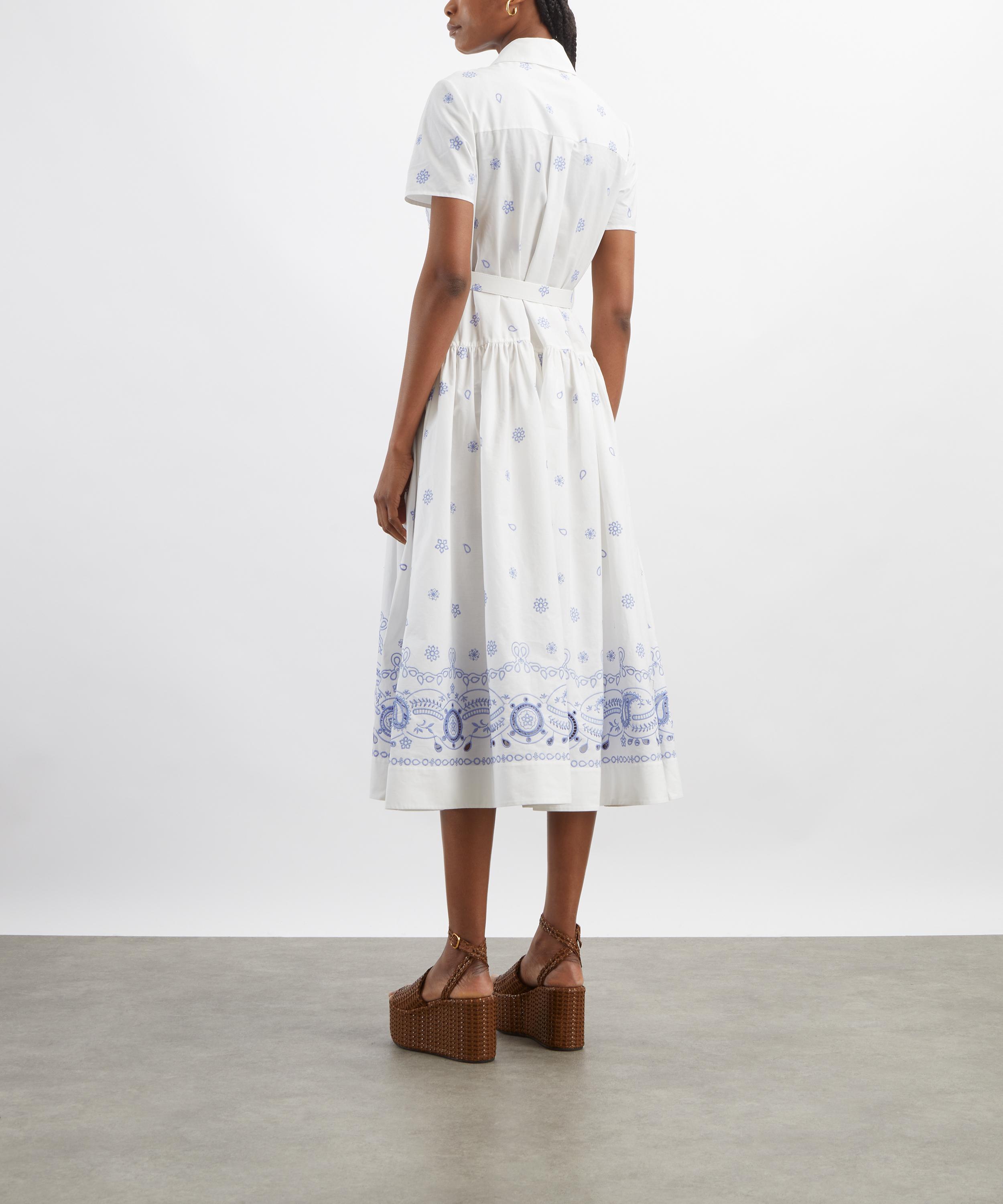 Self-Portrait - White and Blue Embroidered Midi Dress image number 3