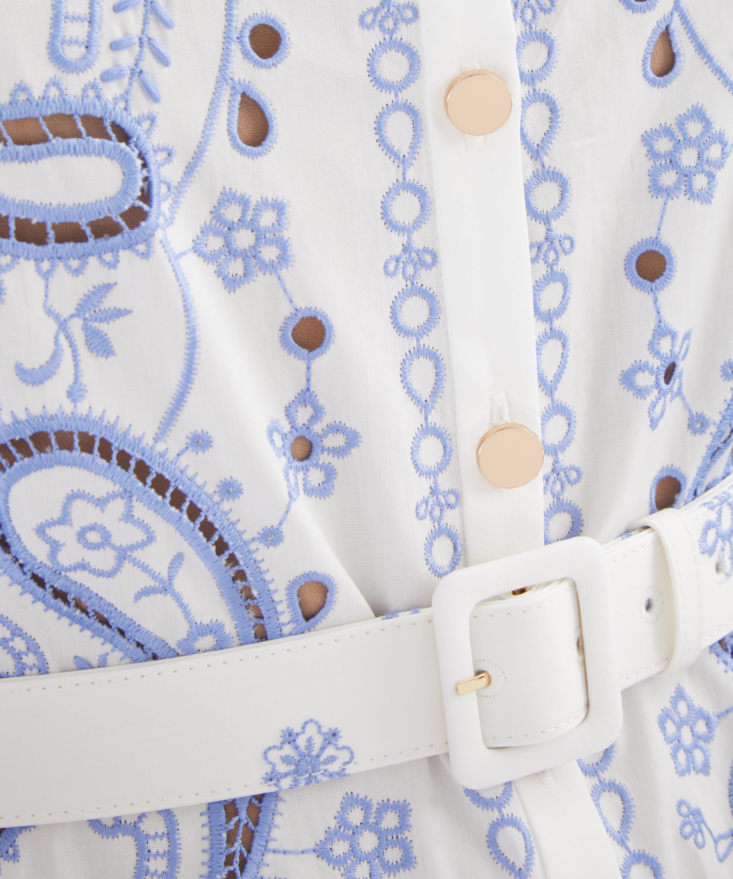 Self-Portrait - White and Blue Embroidered Midi Dress image number 4