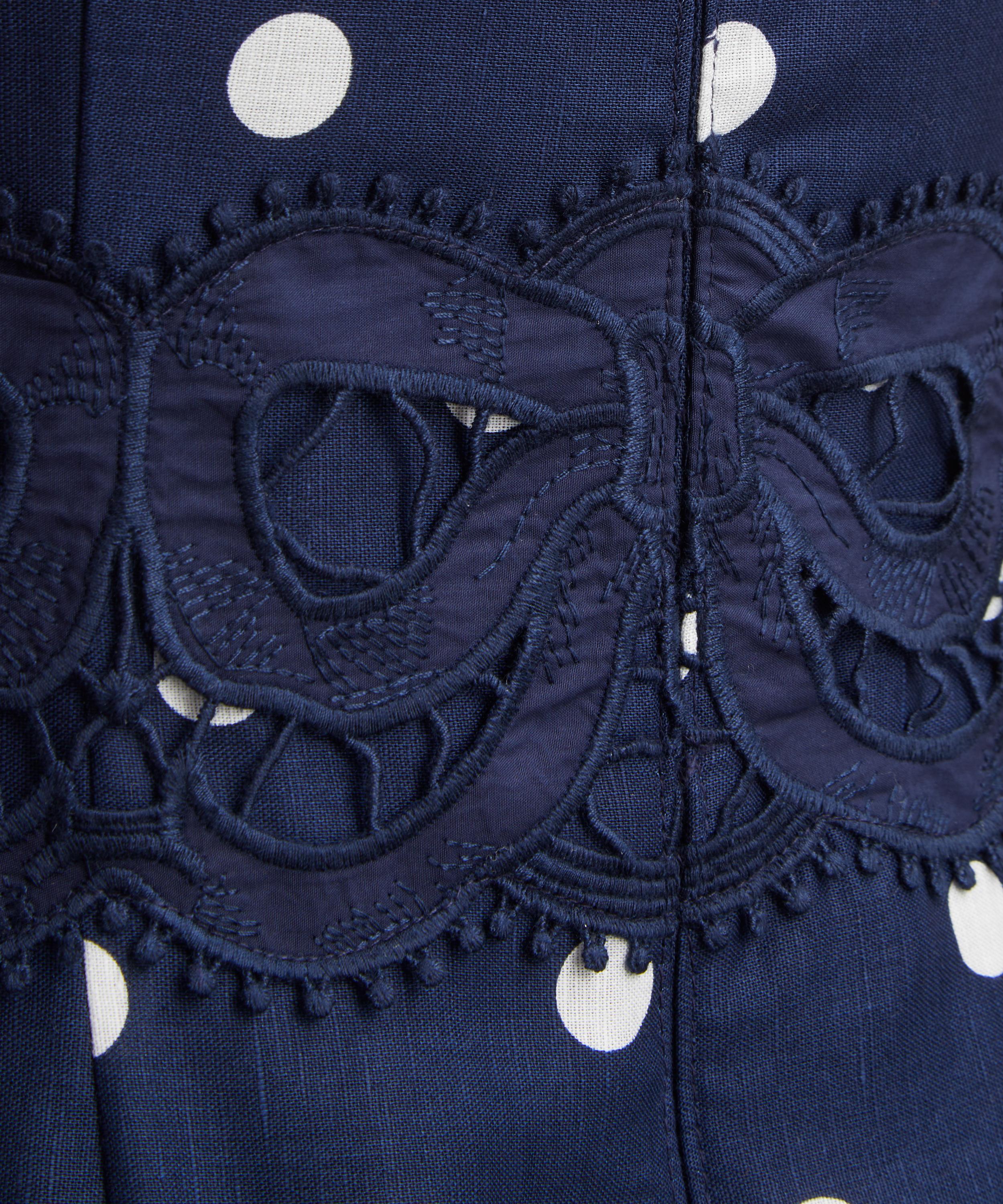 Self-Portrait - Navy Polka Dot Linen Midi Dress image number 4