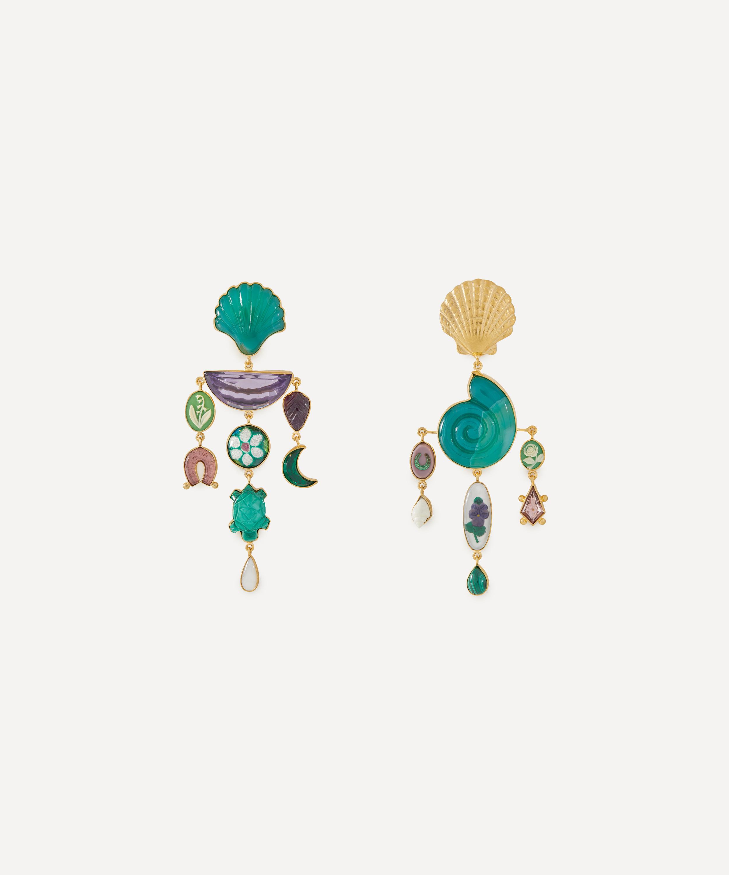 Grainne Morton - 18ct Gold-Plated Green Shell and Violet Drop Earrings