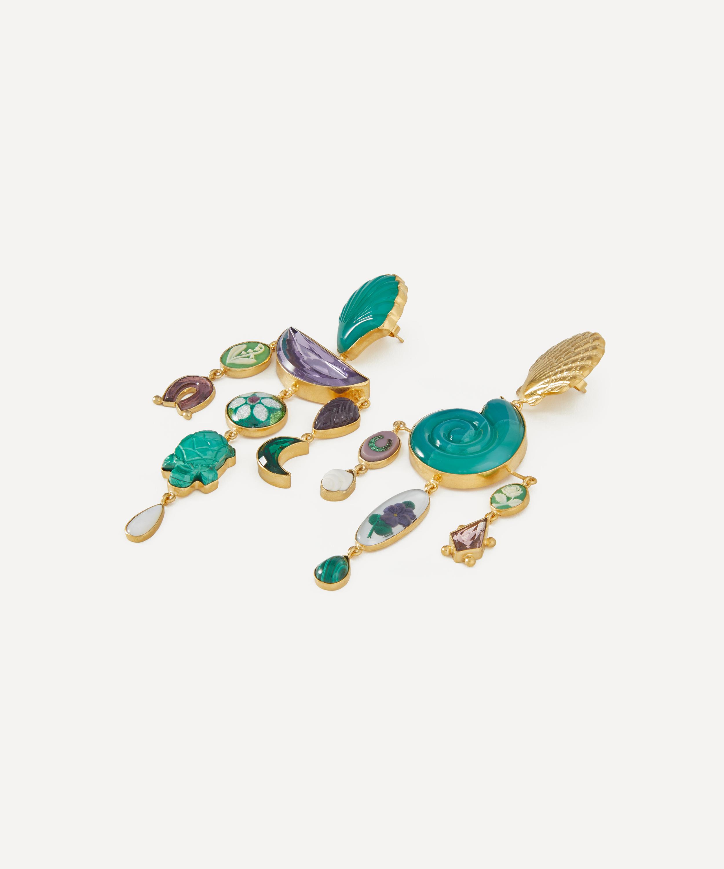 Grainne Morton - 18ct Gold-Plated Green Shell and Violet Drop Earrings image number 1