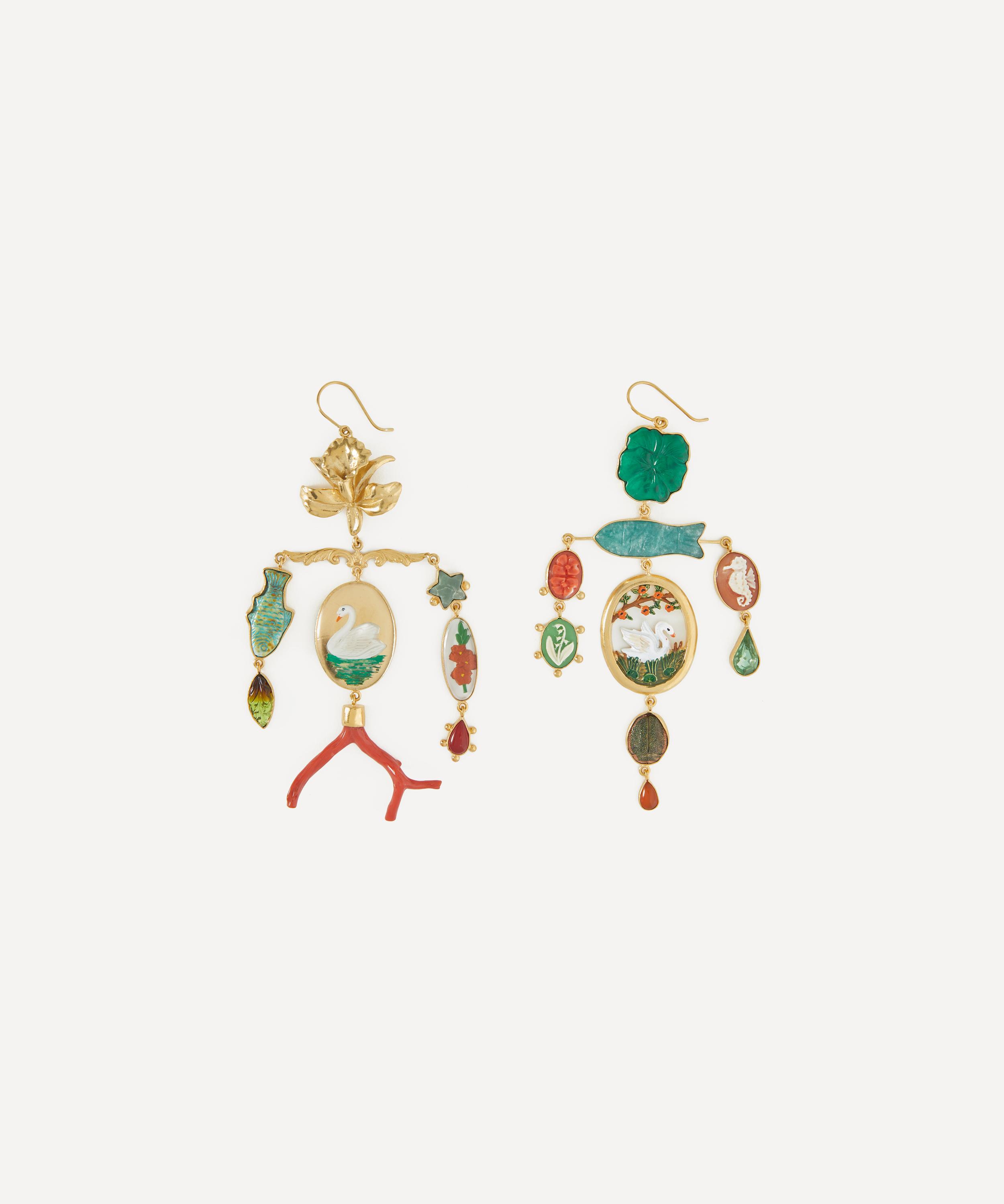 Grainne Morton - 18ct Gold-Plated Swans on Pond Drop Earrings