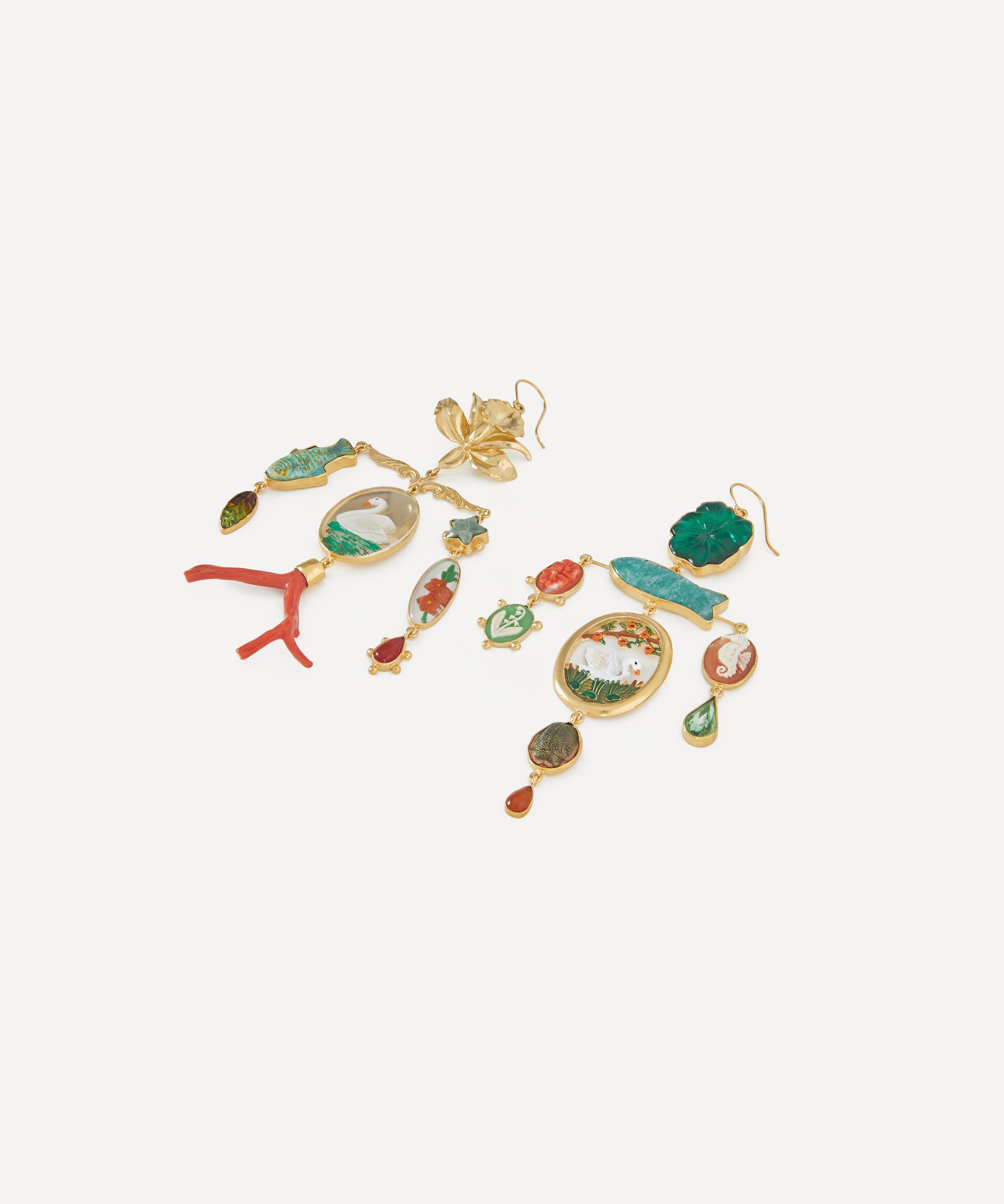 Grainne Morton - 18ct Gold-Plated Swans on Pond Drop Earrings image number 1