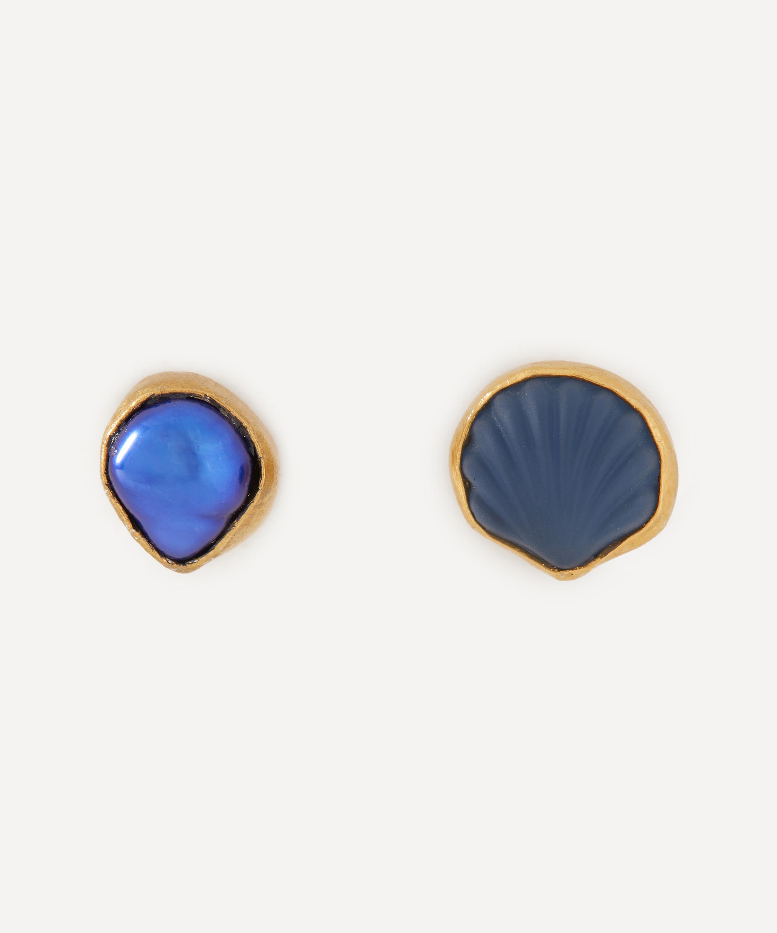 Grainne Morton - 18ct Gold-Plated Pearl and Shell Mismatched Stud Earrings image number 0