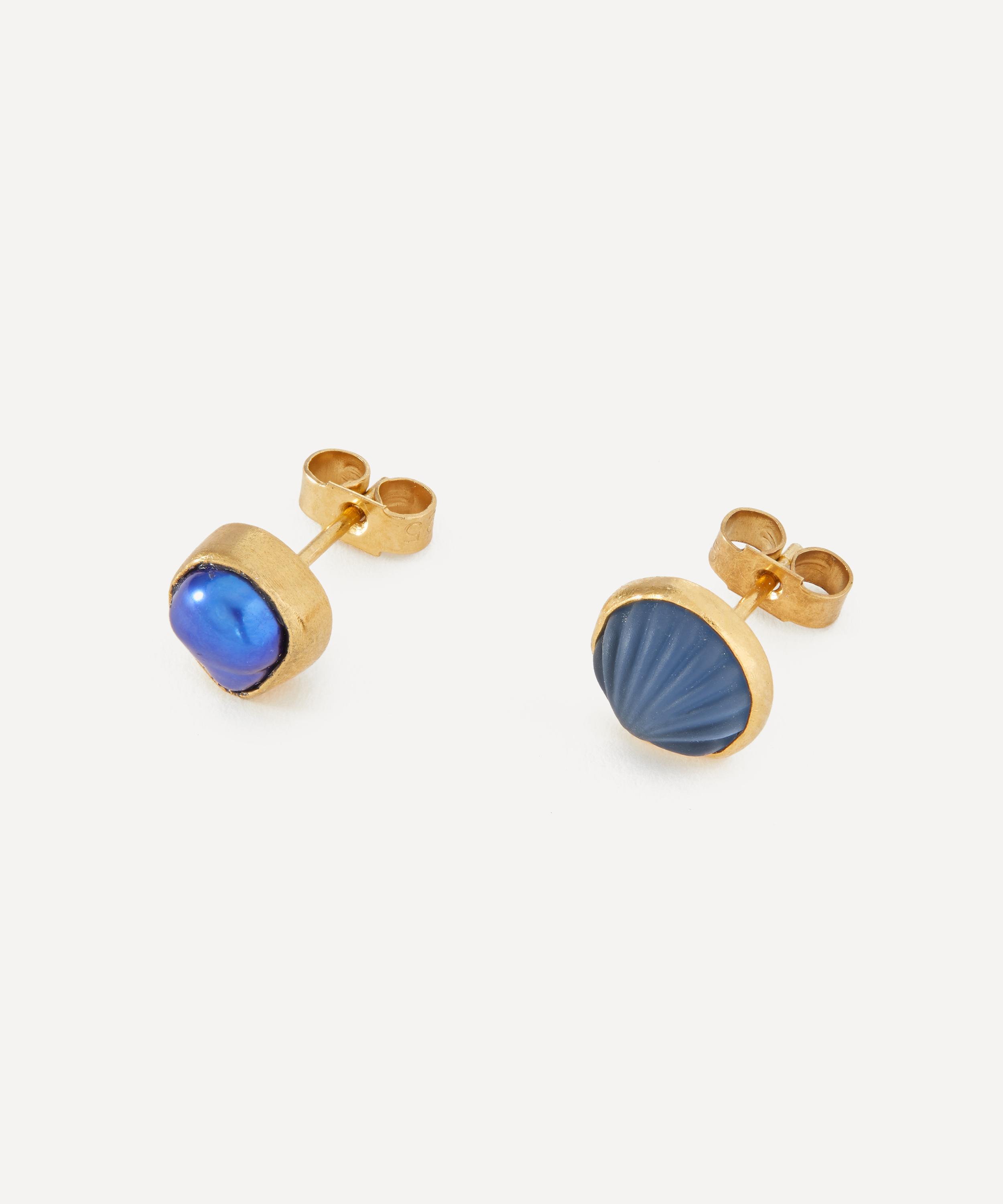 Grainne Morton - 18ct Gold-Plated Pearl and Shell Mismatched Stud Earrings image number 1