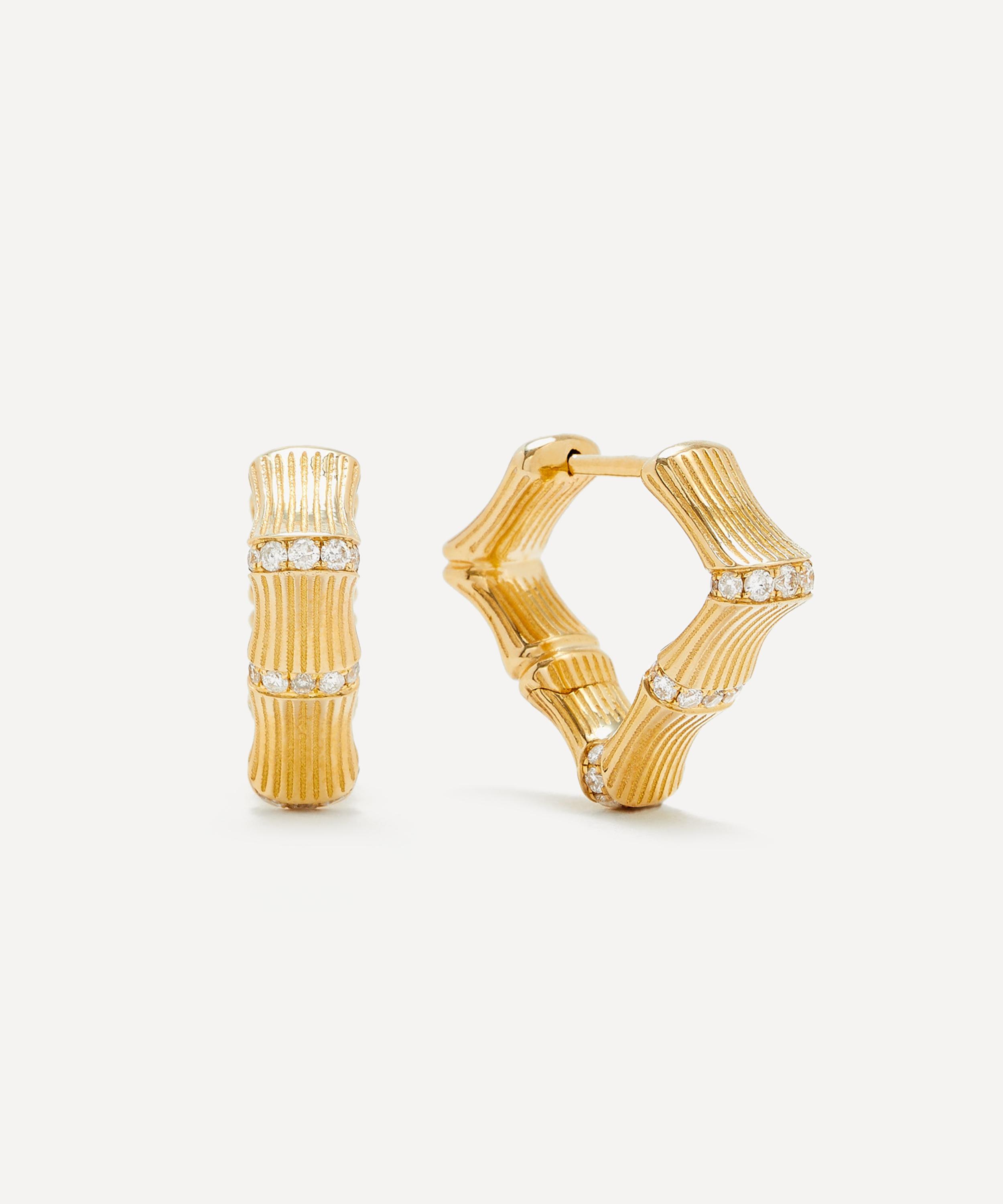 Yvonne L&eacute;on - 9ct Gold Bamboo Diamond Hoop Earrings