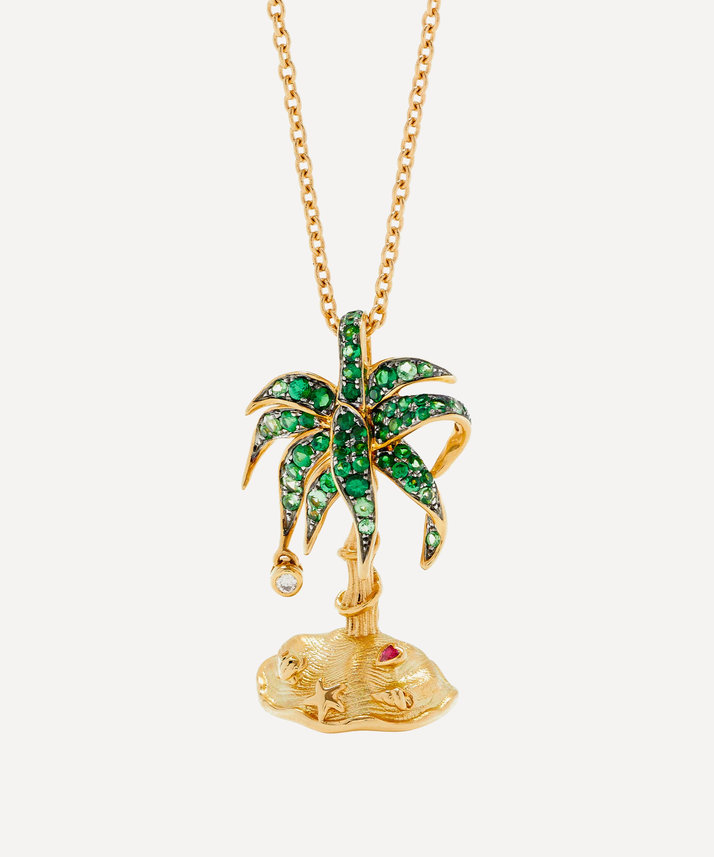 Yvonne L&eacute;on - 18ct Gold Paradise Island Palm Pendant Necklace