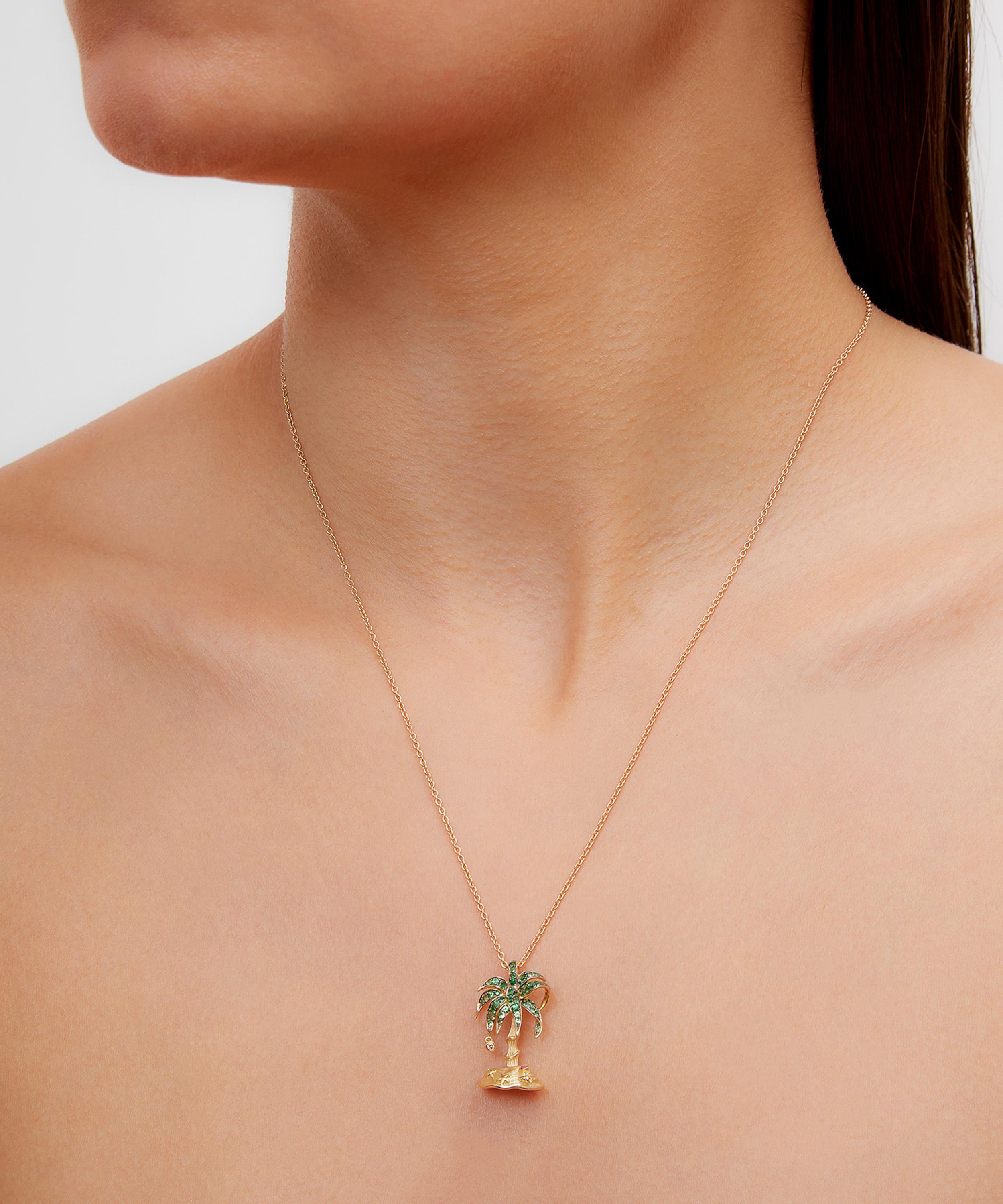 Yvonne L&eacute;on - 18ct Gold Paradise Island Palm Pendant Necklace image number 1