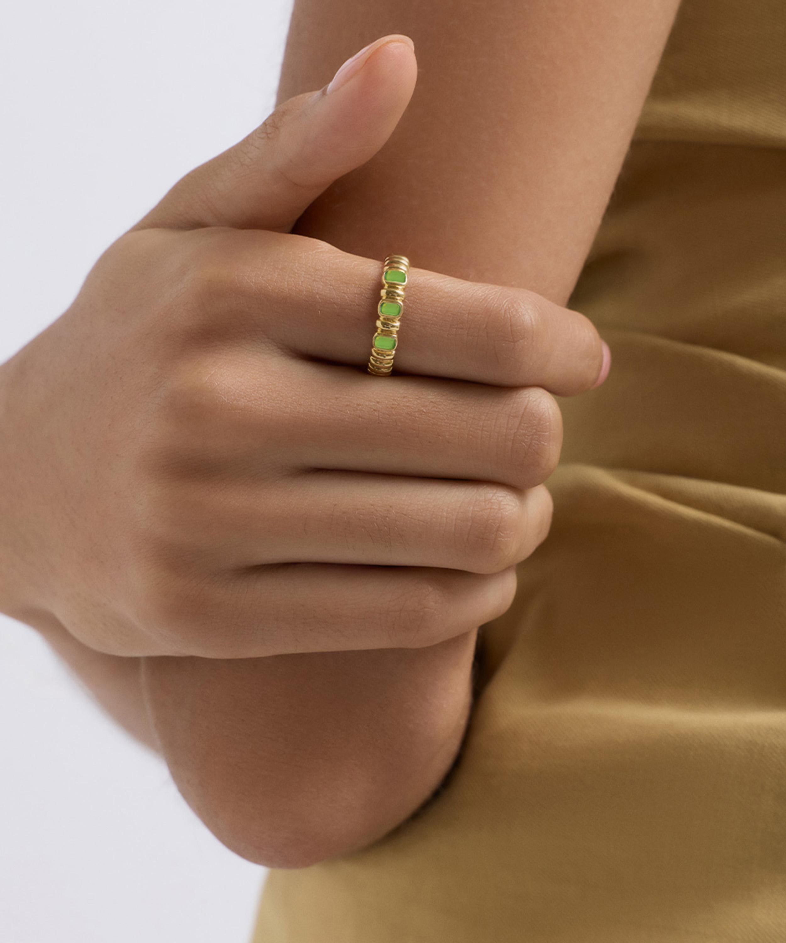 Astley Clarke - 18ct Gold-Plated Vermeil Silver Aurora Ridge Green Chalcedony Eternity Ring image number 1