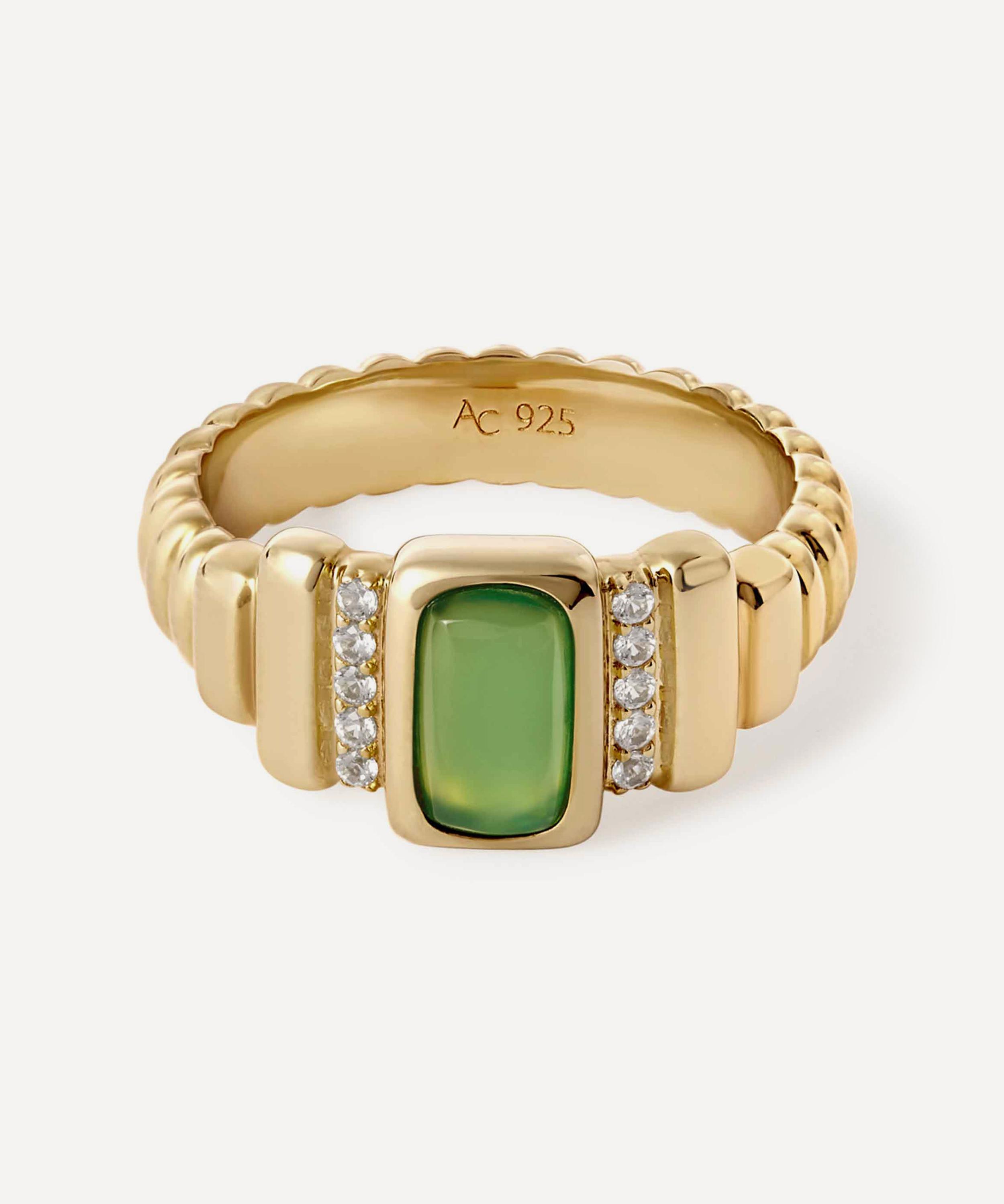Astley Clarke - 18ct Gold-Plated Vermeil Silver Aurora Ridge Green Chalcedony Ring