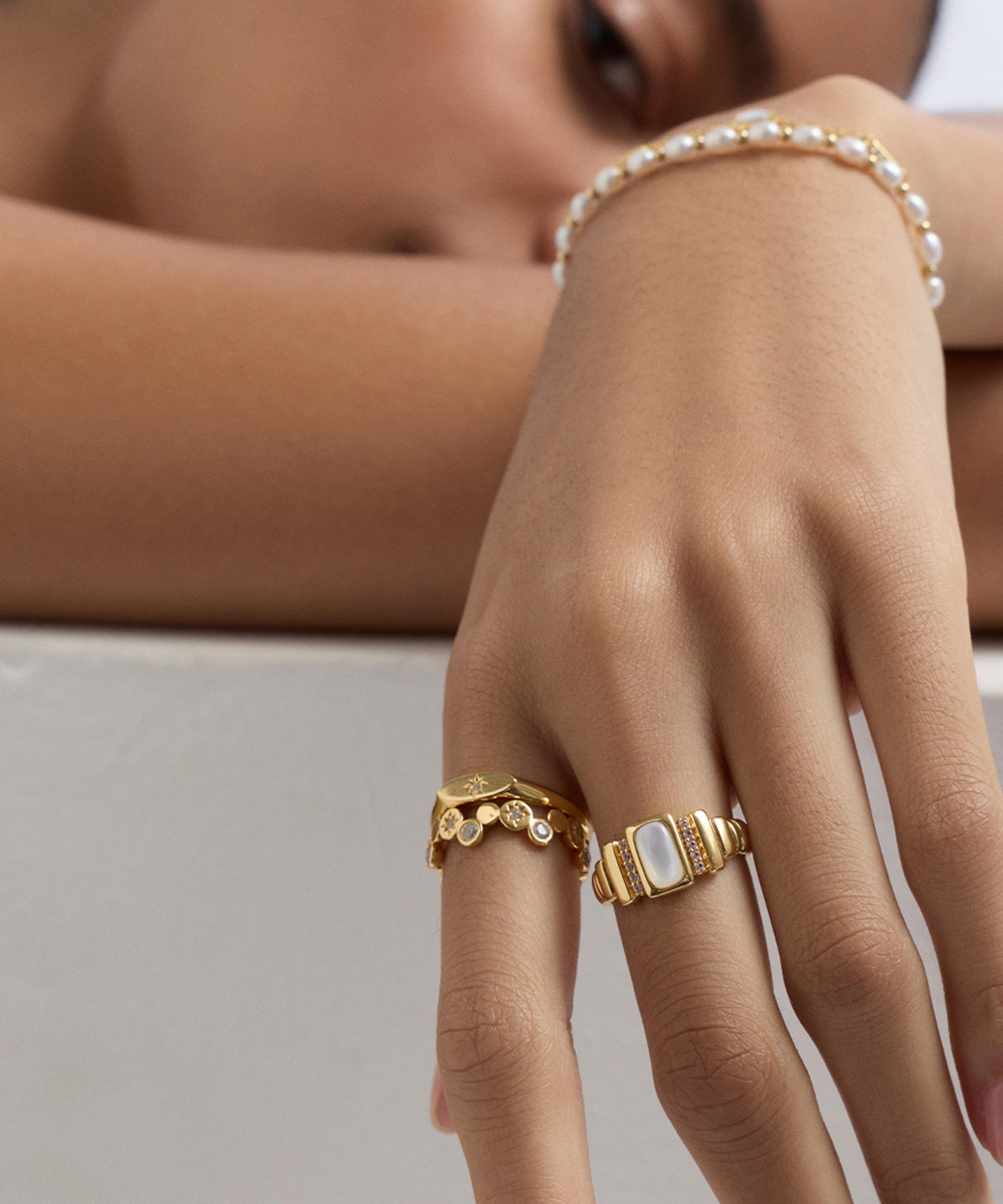 Astley Clarke - 18ct Gold-Plated Vermeil Silver Aurora Ridge Mother Of Pearl Ring image number 1