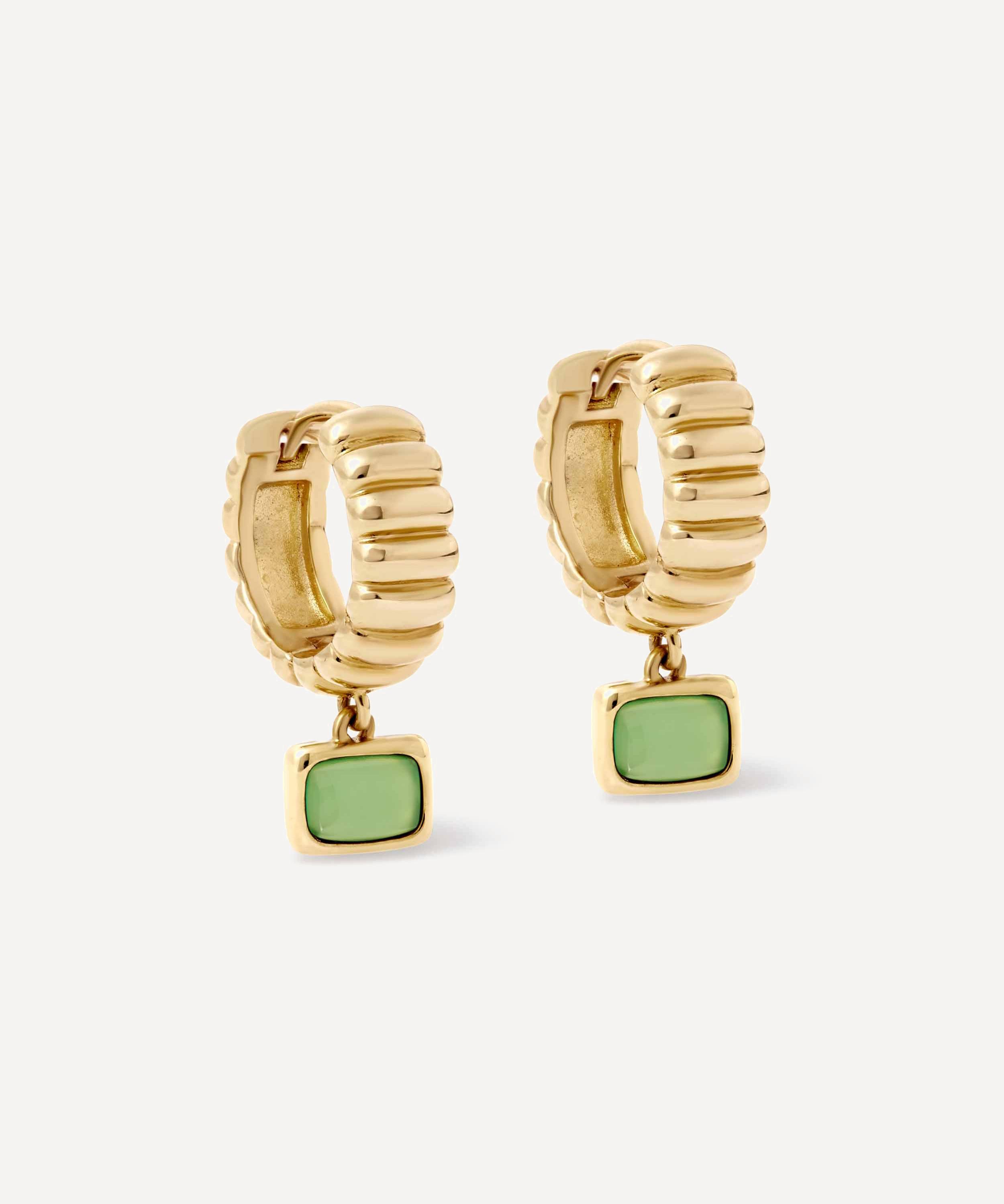 Astley Clarke - 18ct Gold-Plated Vermeil Silver Aurora Ridge Green Chalcedony Drop Huggie Hoop Earrings