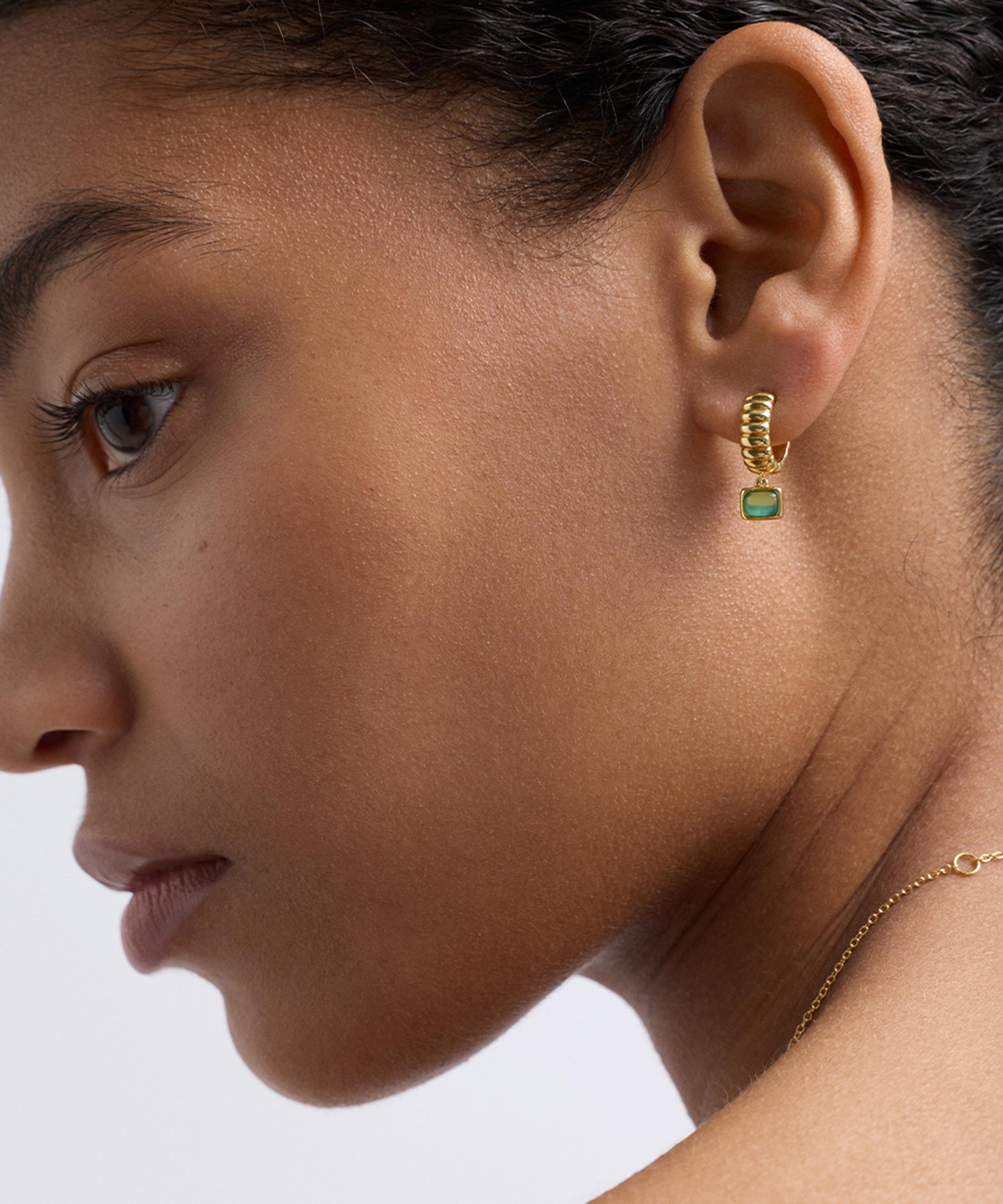 Astley Clarke - 18ct Gold-Plated Vermeil Silver Aurora Ridge Green Chalcedony Drop Huggie Hoop Earrings image number 1