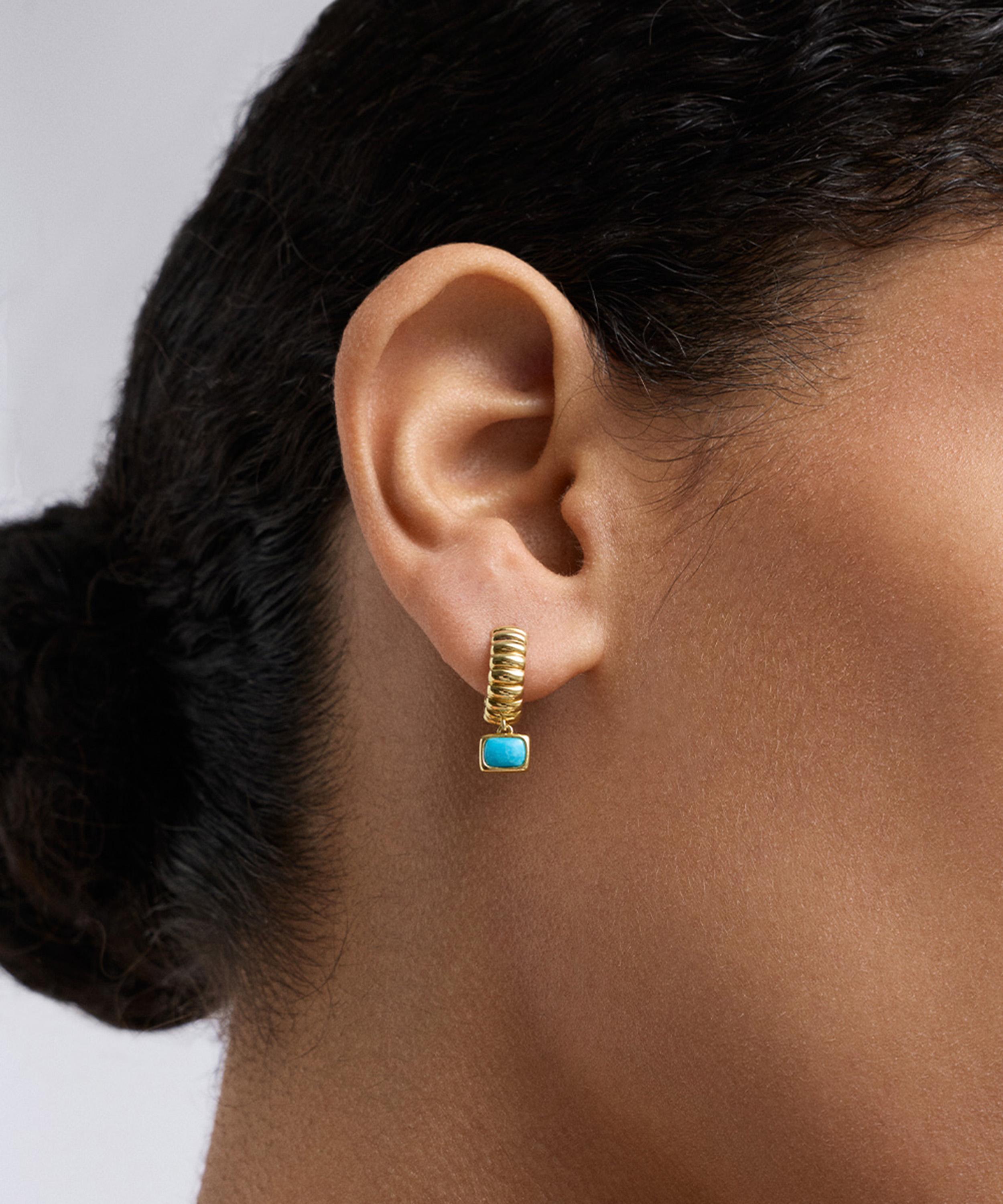 Astley Clarke - 18ct Gold-Plated Aurora Ridge Turquoise Drop Huggie Hoop Earrings image number 1