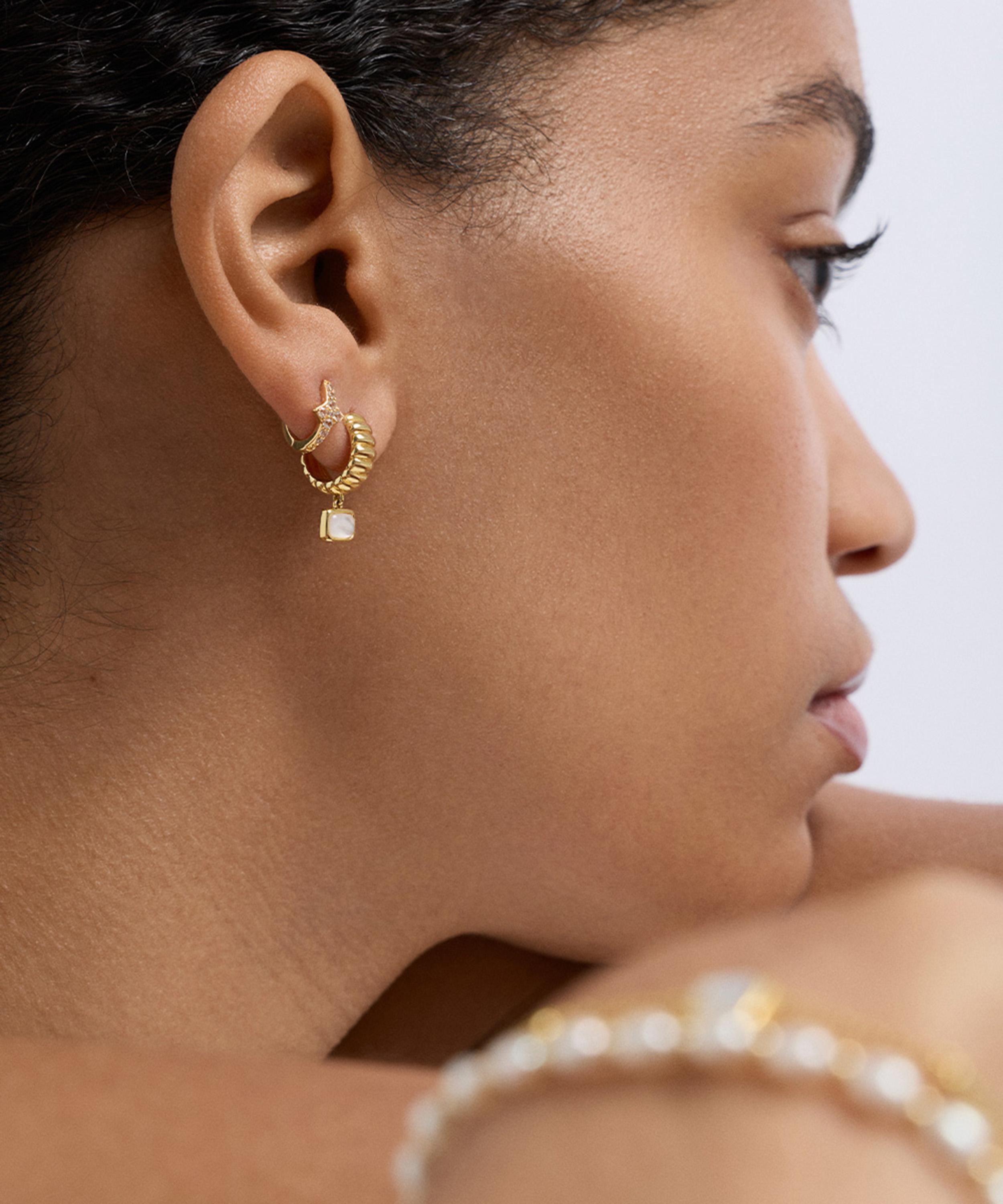 Astley Clarke - 18ct Gold-Plated Vermeil Silver Aurora Ridge Mother of Pearl Drop Huggie Hoop Earrings image number 1