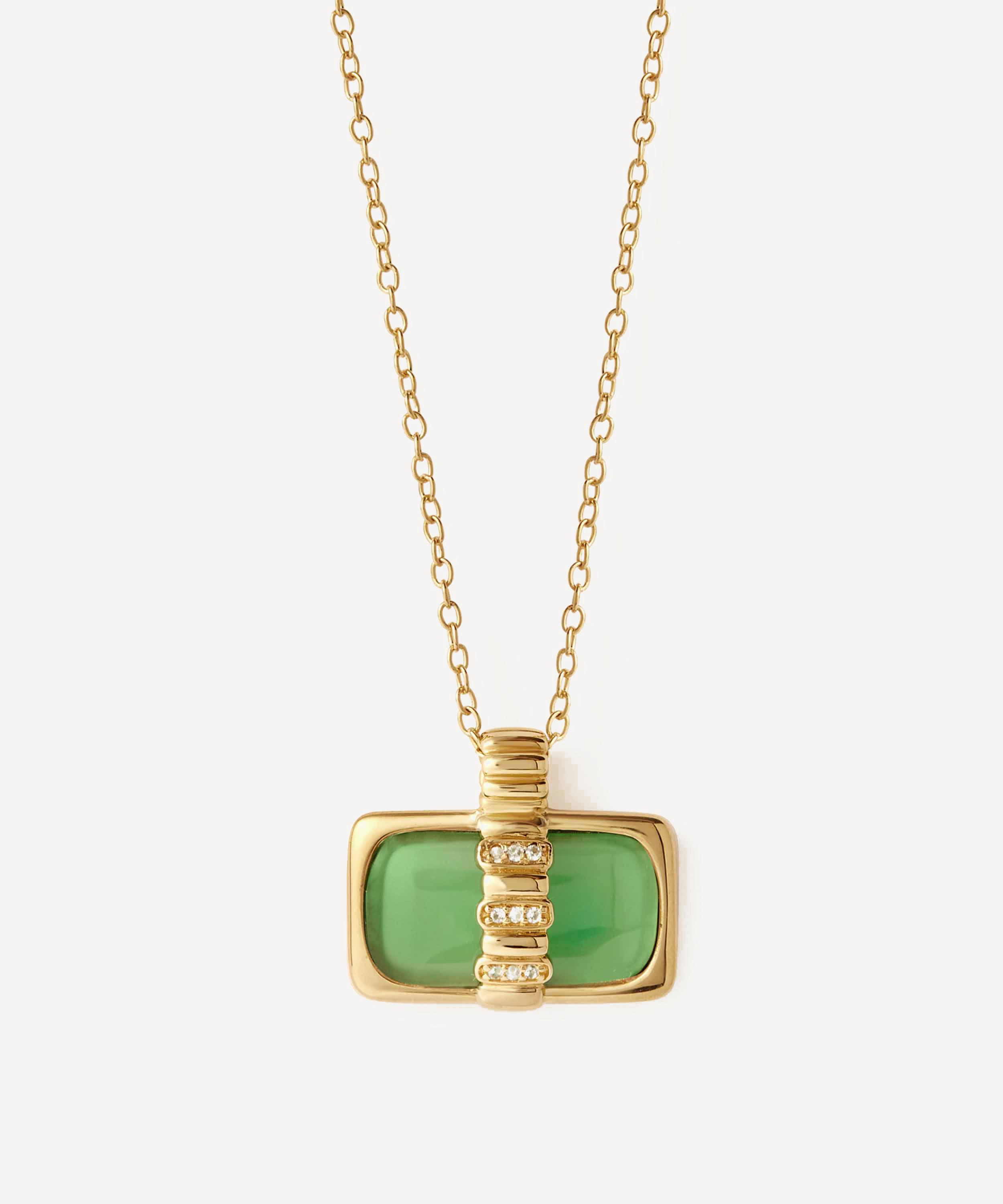 Astley Clarke - 18ct Gold-Plated Vermeil Silver Aurora Ridge Green Chalcedony Landscape Pendant Necklace