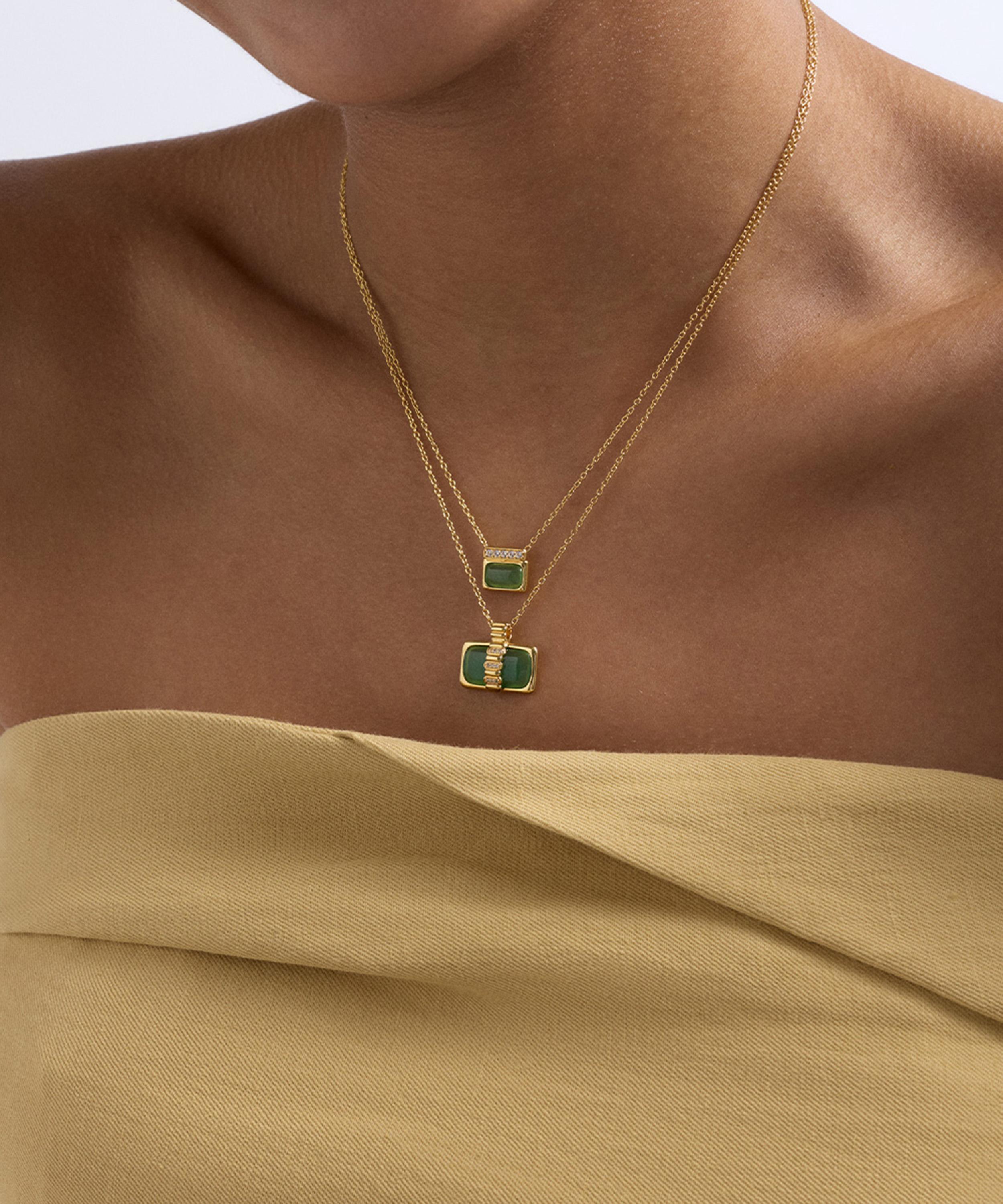 Astley Clarke - 18ct Gold-Plated Vermeil Silver Aurora Ridge Green Chalcedony Landscape Pendant Necklace image number 1